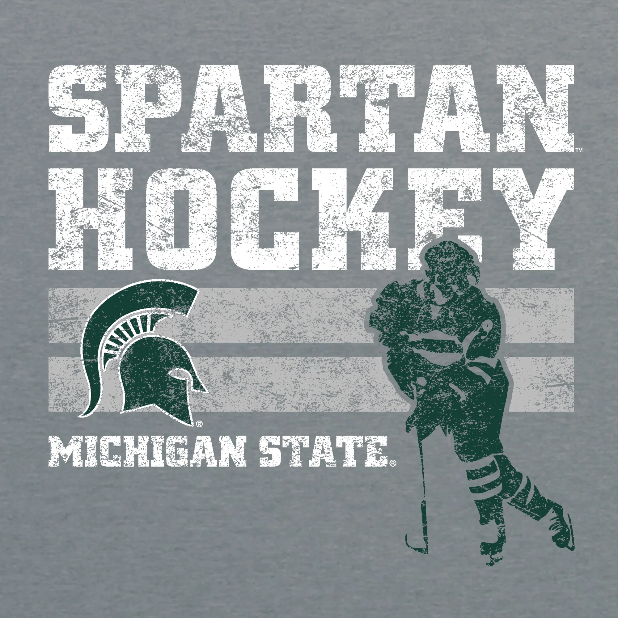 Michigan State University Spartans Retro Hockey Short Sleeve T Shirt - Graphite Heather - Image 2