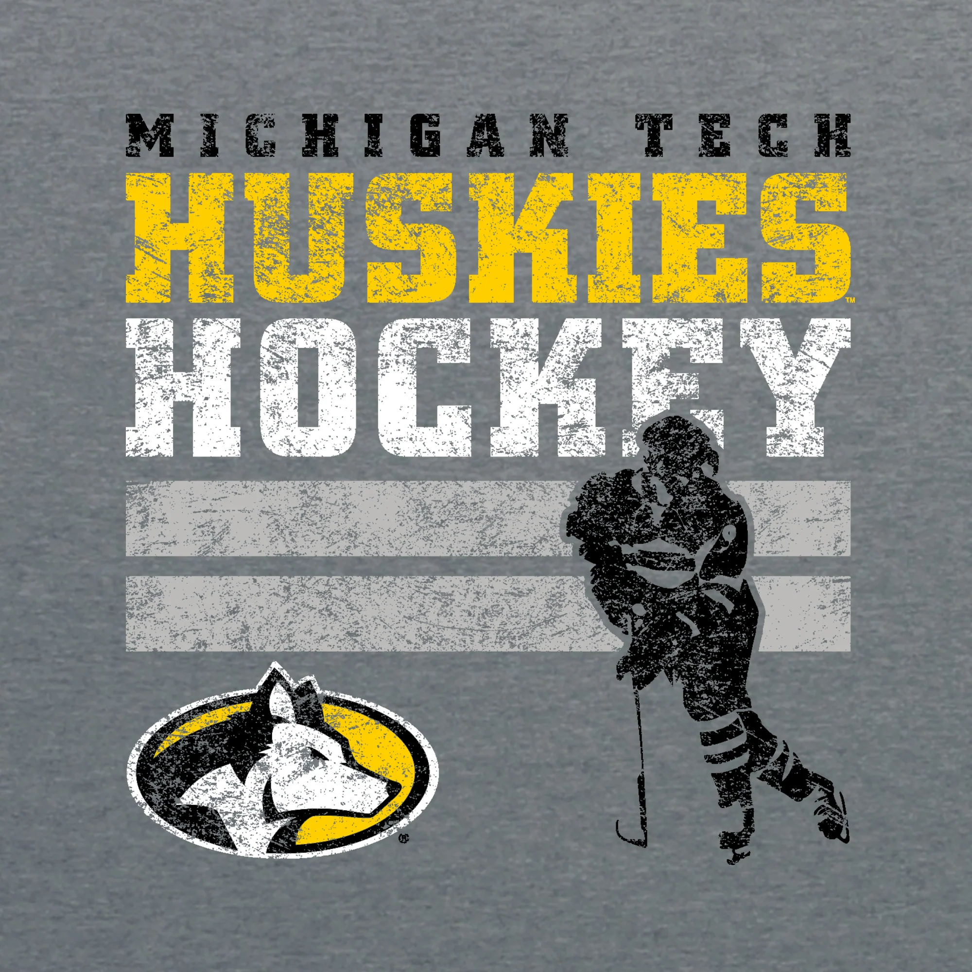 Michigan Tech Retro Ice Hockey T-Shirt - Graphite Heather - Image 2