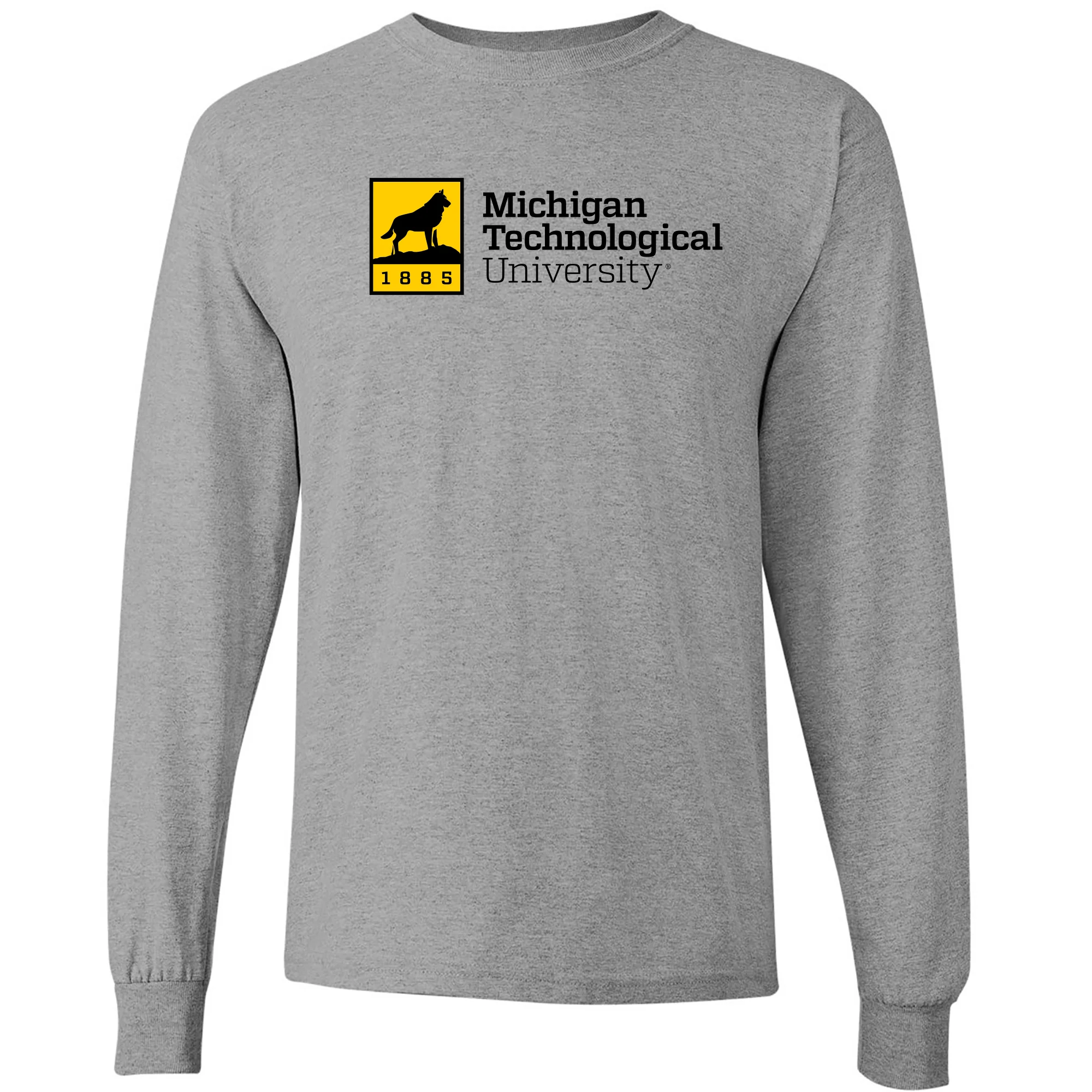 Michigan Technological University Huskies Institutional Logo Cotton Long Sleeve T-Shirt - Sport Grey