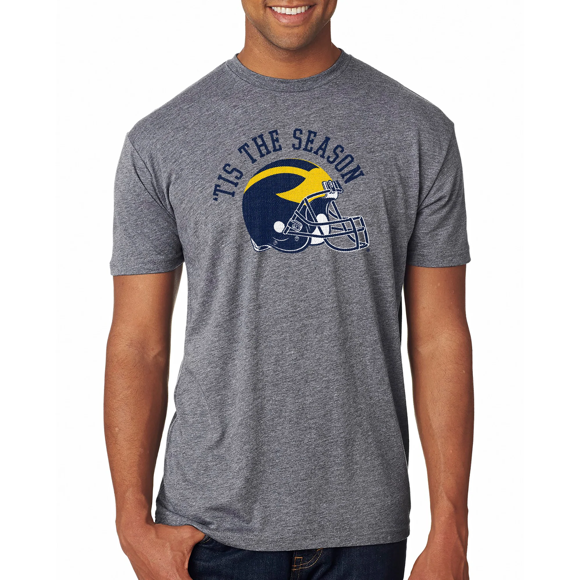 Michigan Tis The Season Football NLA Triblend T-Shirt - Premium Heather - Image 3