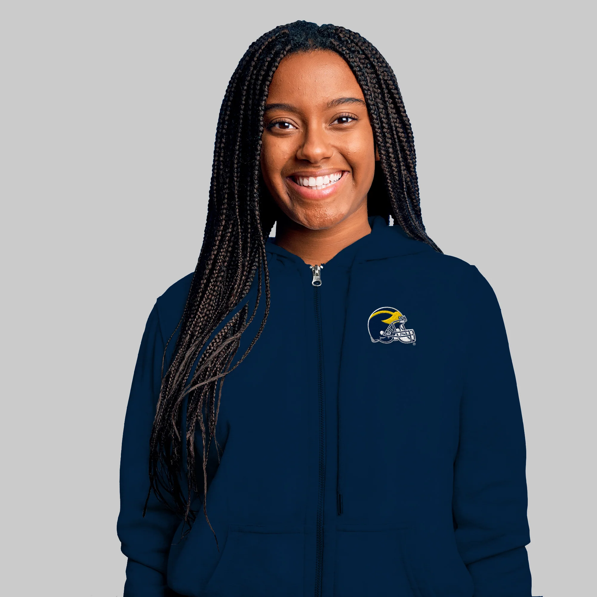 Michigan Wolverines Football Helmet LC EMB Full Zip Hoodie - Navy - Image 4