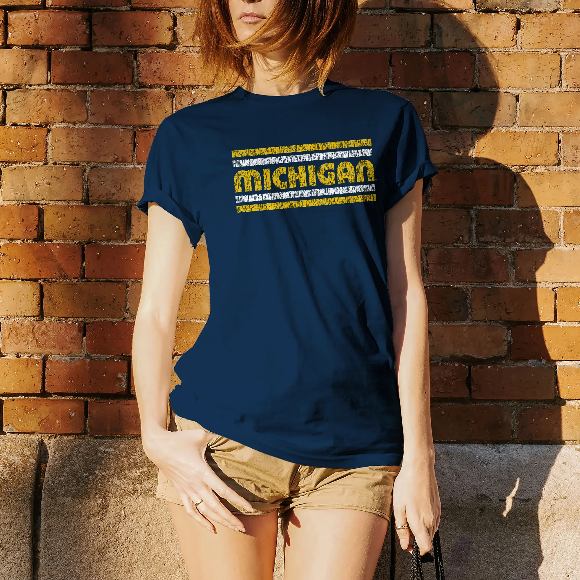 Michigan Wolverines Retro Underline T-Shirt - Navy - Image 4