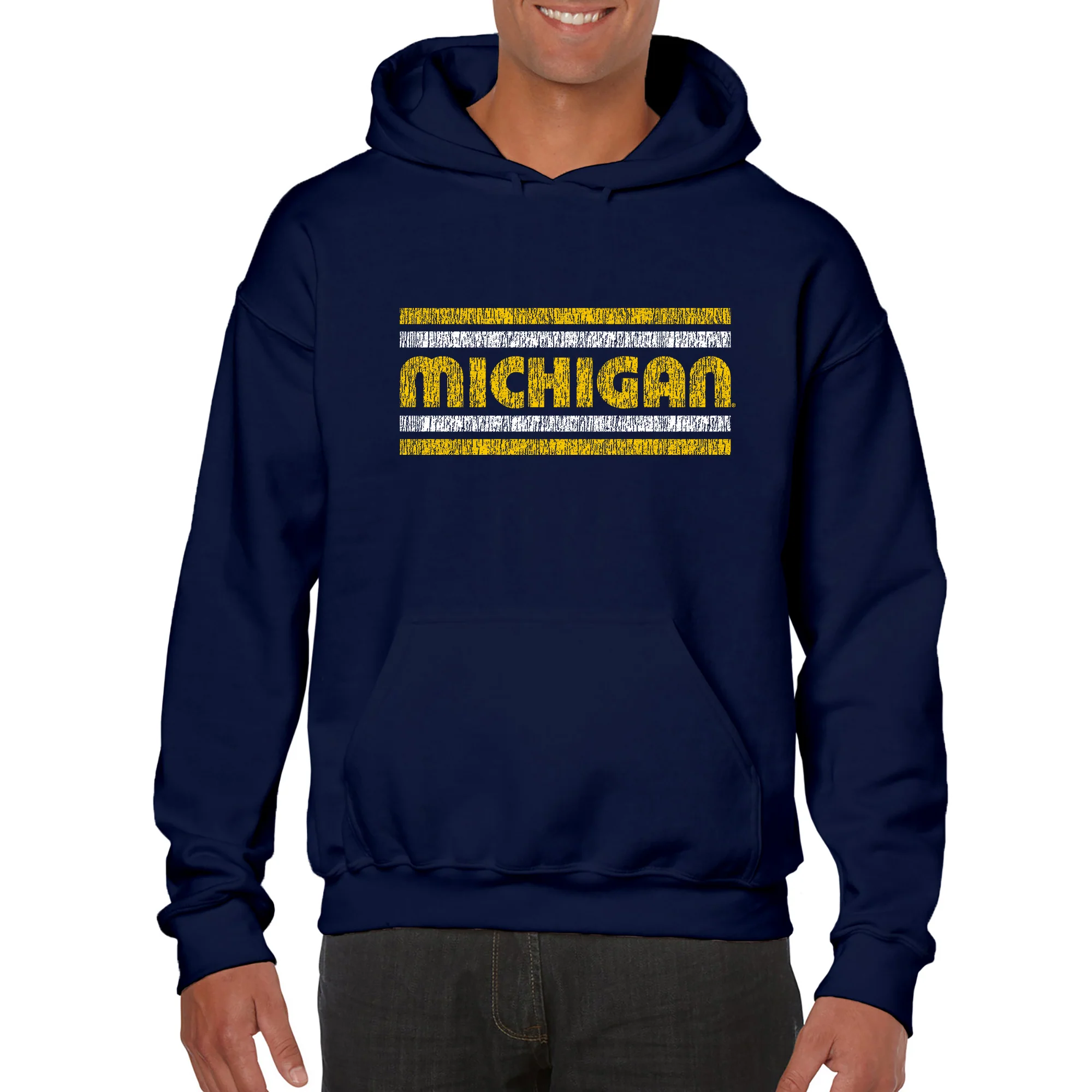Michigan Wolverines Retro Underline Hoodie - Navy - Image 3