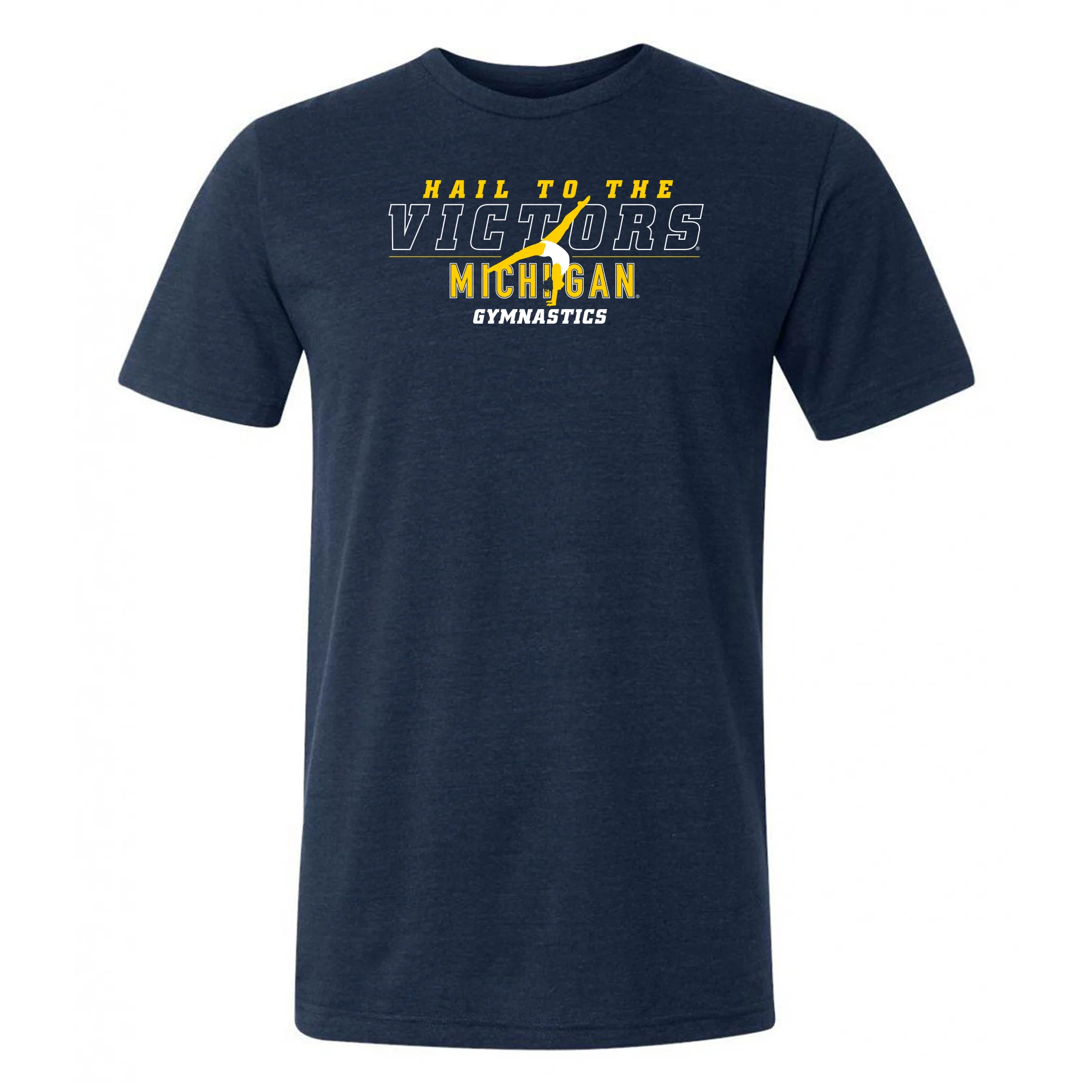 Michigan Women's Gymnastics Fight Song Silhouette Canvas Triblend T-Shirt - Solid Navy Triblend