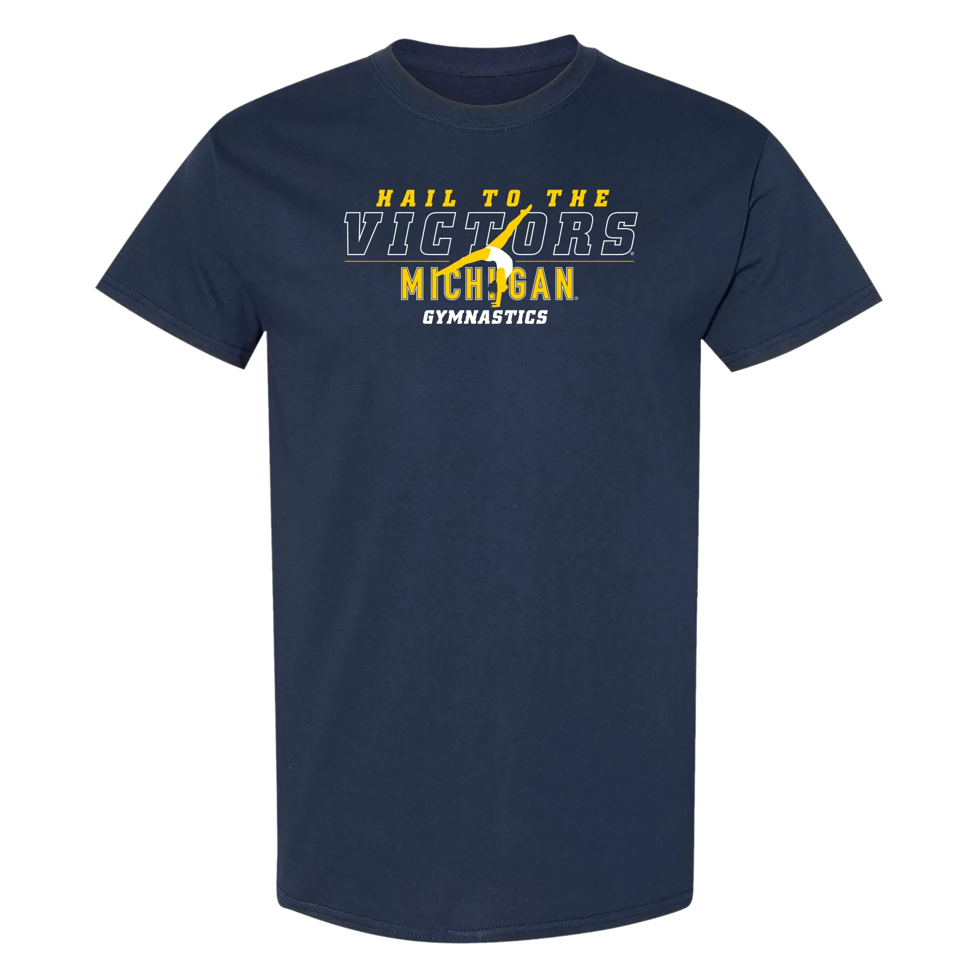 Michigan Women's Gymnastics Fight Song Silhouette T-Shirt - Navy