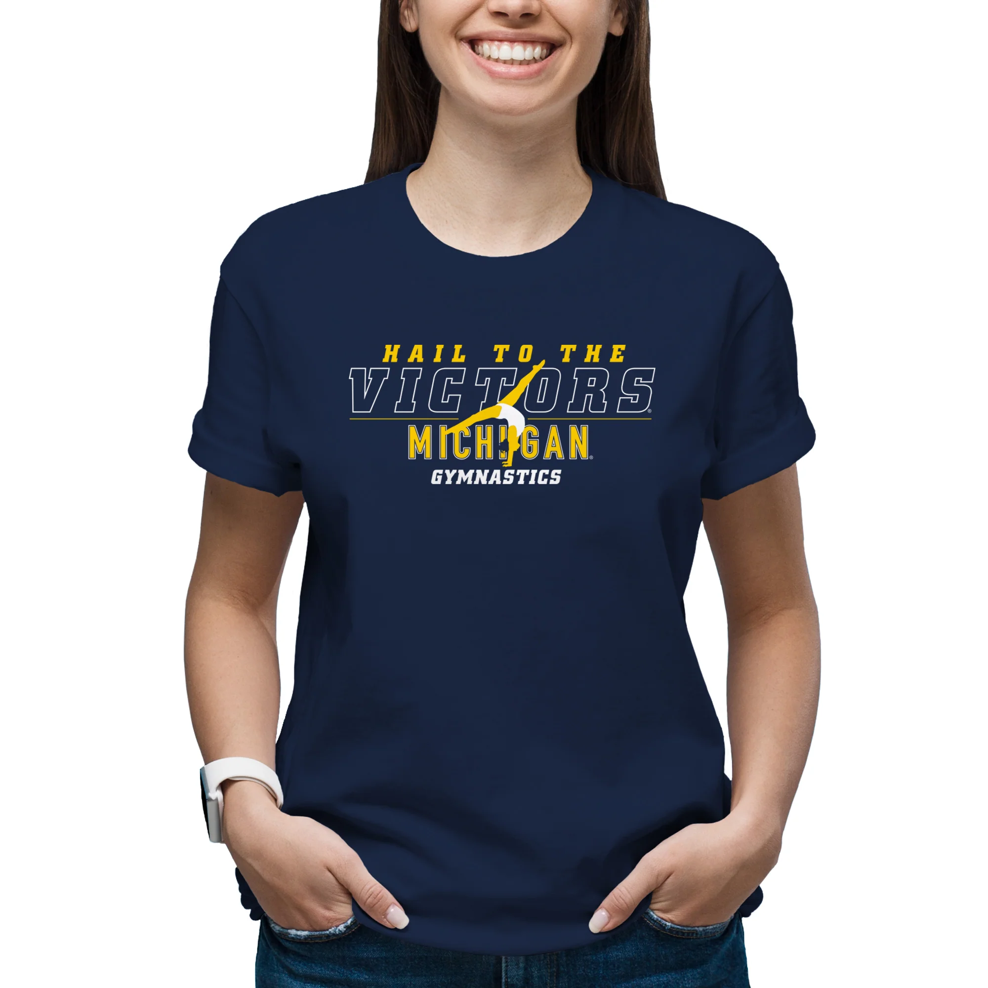 Michigan Women's Gymnastics Fight Song Silhouette T-Shirt - Navy - Image 4
