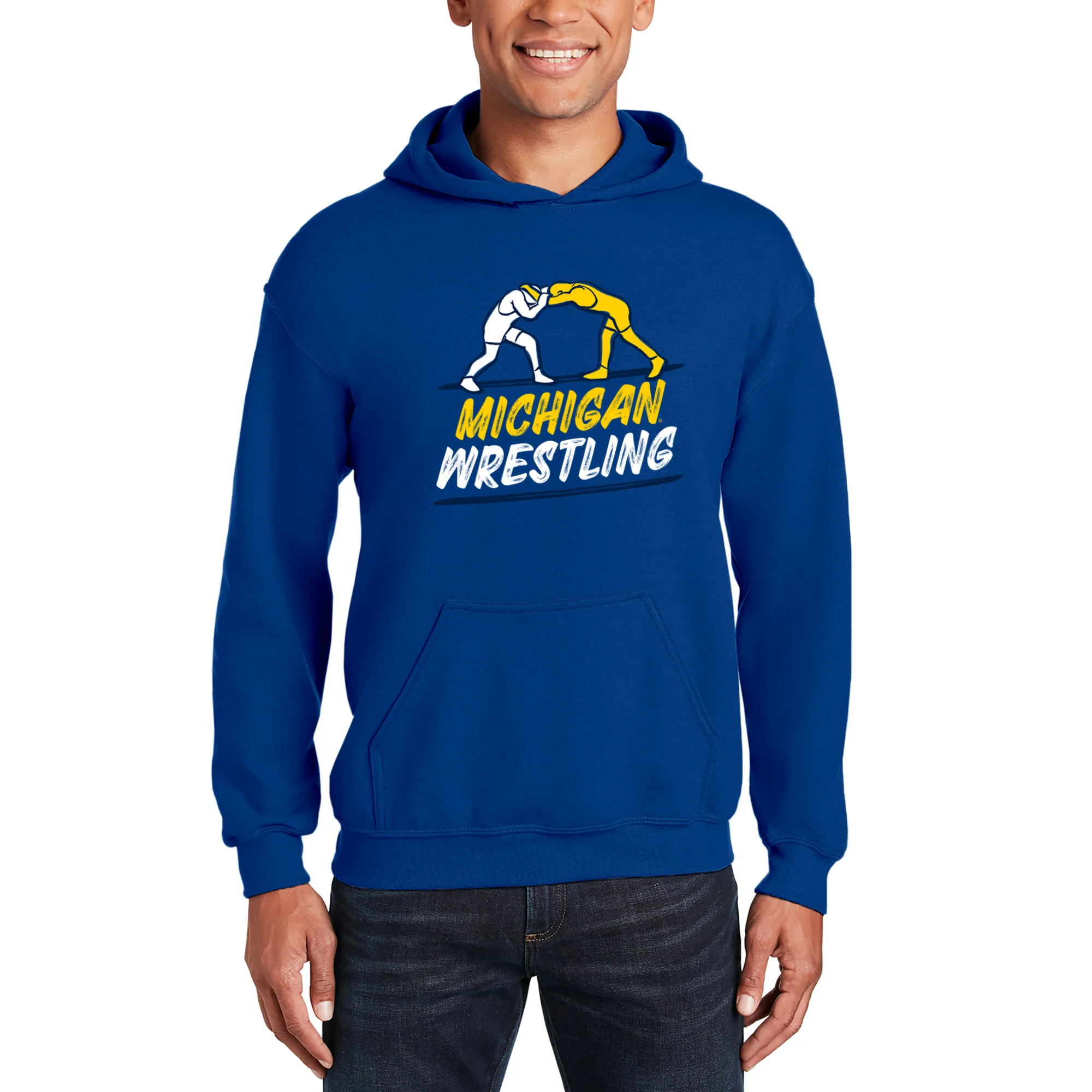 Michigan Wrestling Sketch Hoodie - Royal - Image 3
