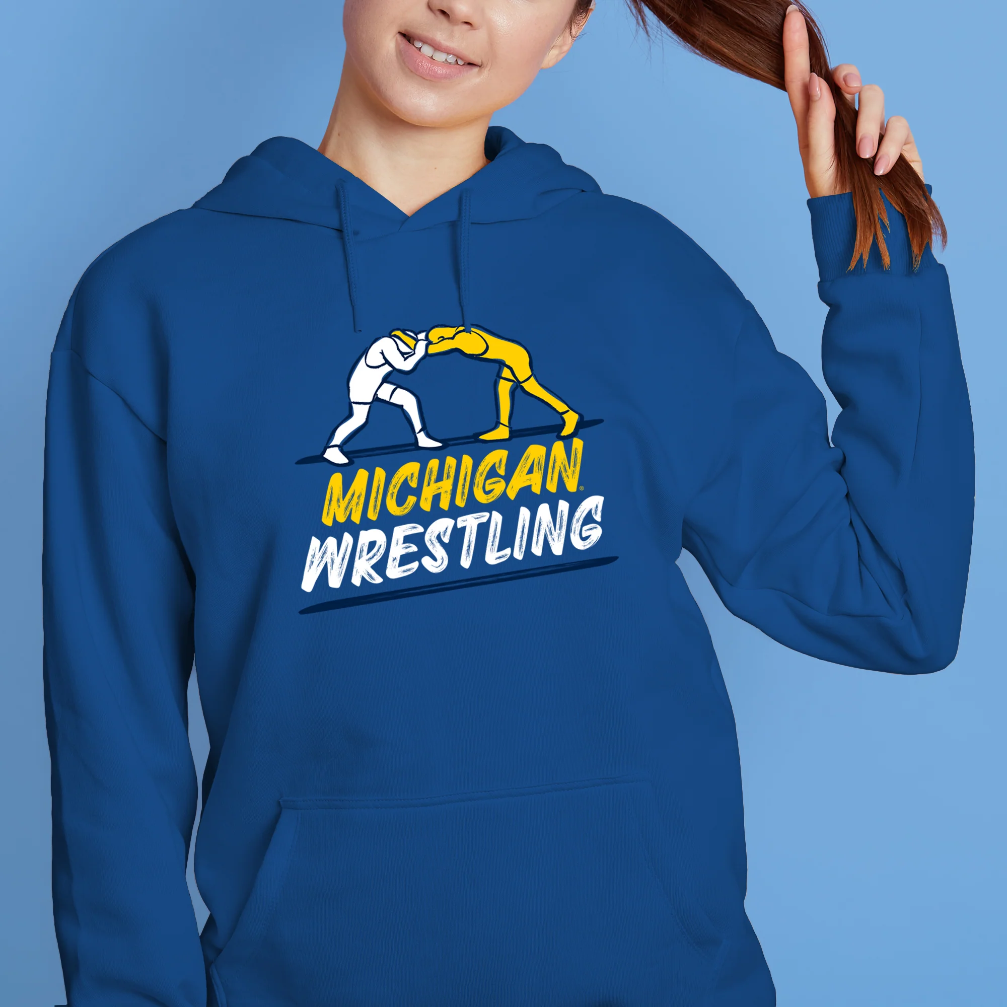Michigan Wrestling Sketch Hoodie - Royal - Image 4