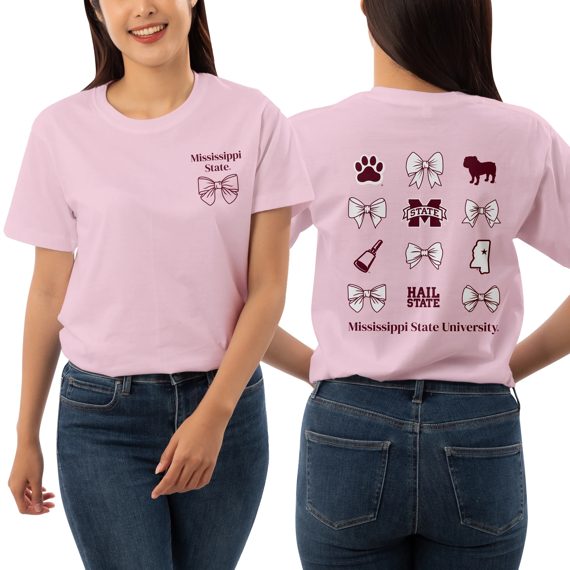 Mississippi State Bow Bliss T-Shirt - Light Pink - Image 3