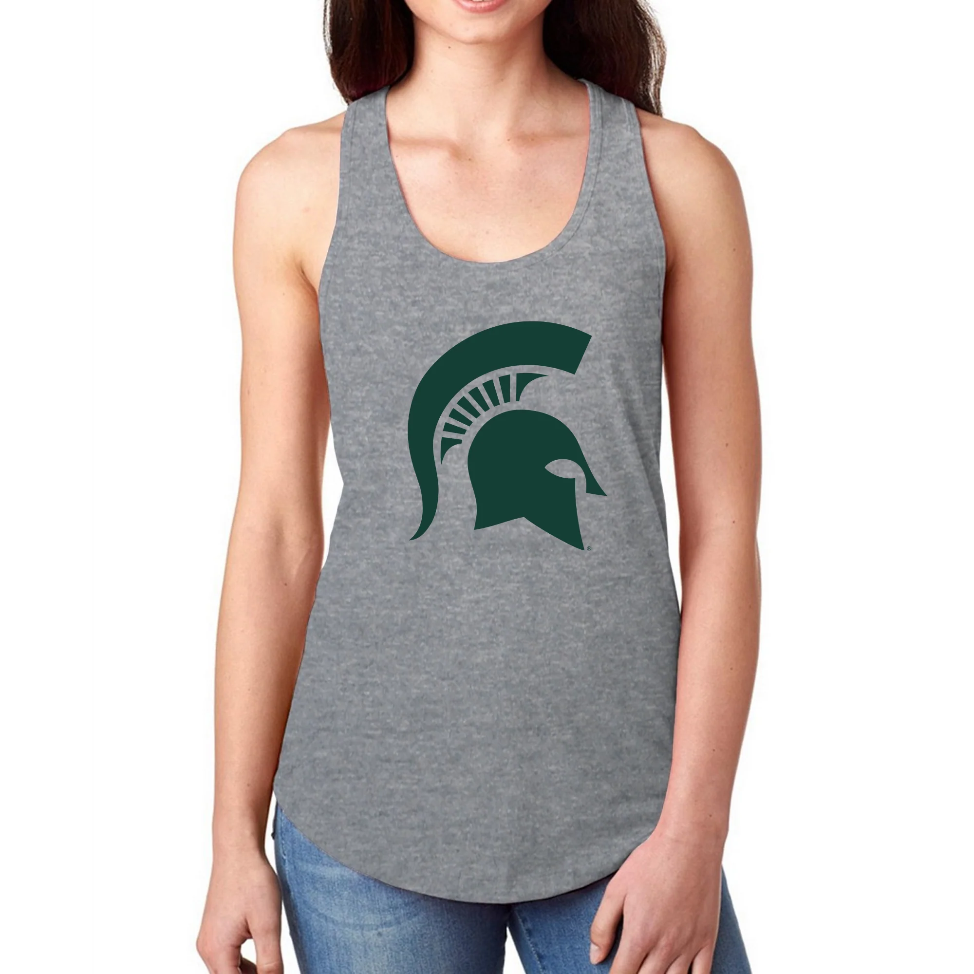 MSU Primary Logo Womens Racerback Tank - Heather Grey - Image 3