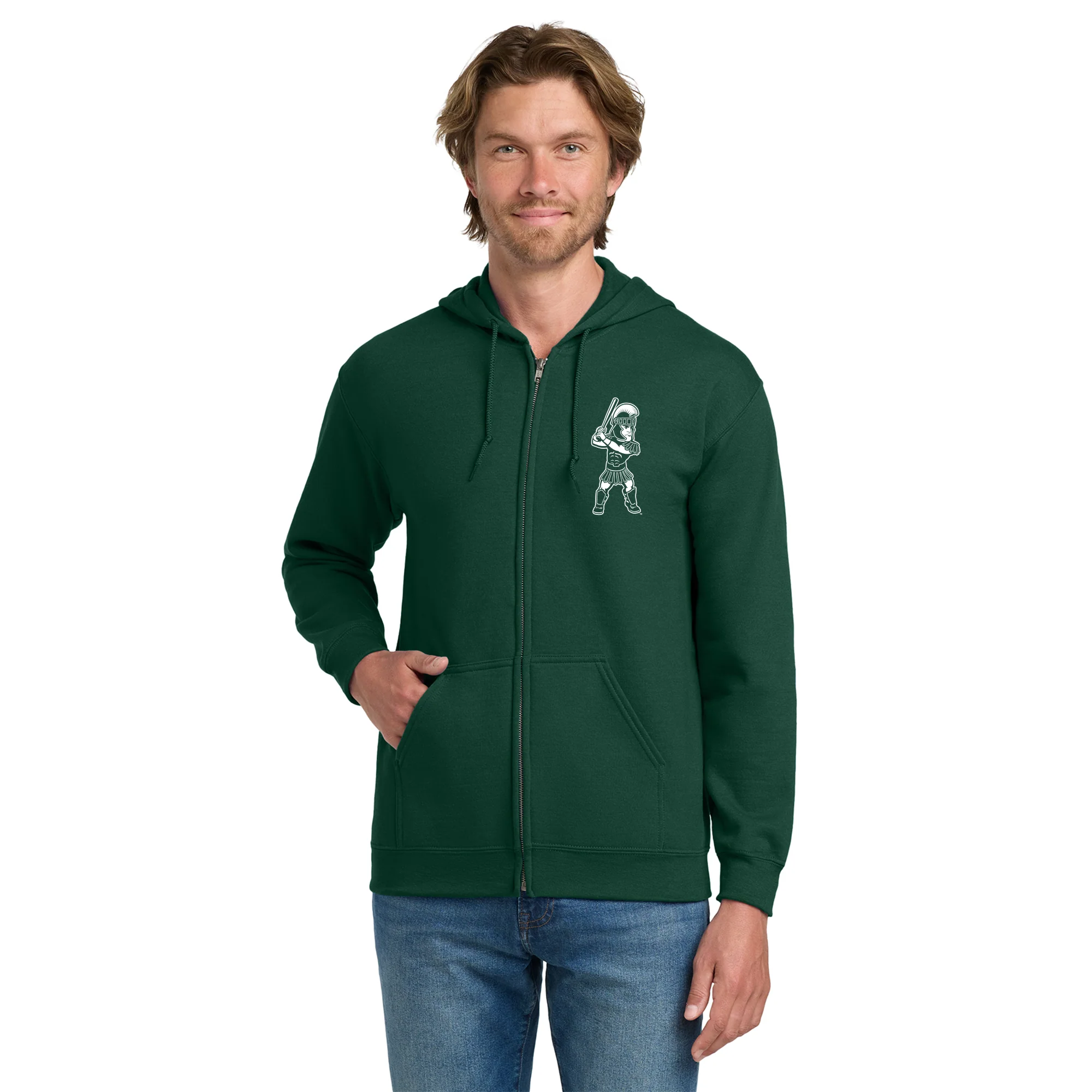 MSU Sparty Baseball Mascot Mark LC Zip Hoodie - Forest - Image 3