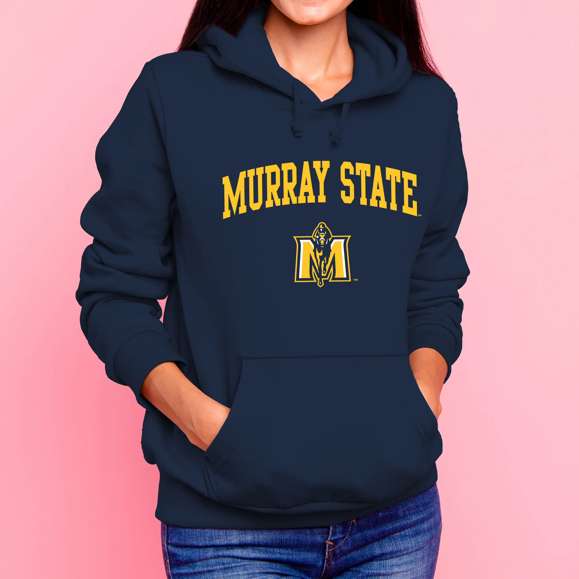 Murray State University Racers Arch Logo Heavy Blend Hoodie - Navy - Image 4