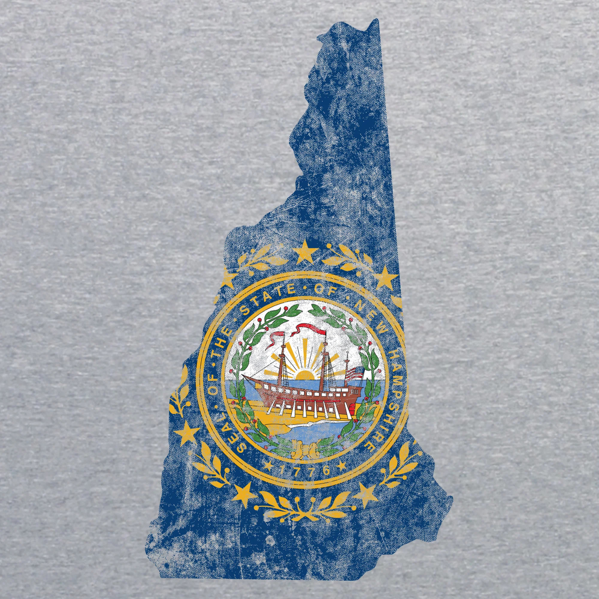 New Hampshire Distressed State Flag Outline Crewneck Sweatshirt - Sport Grey - Image 2