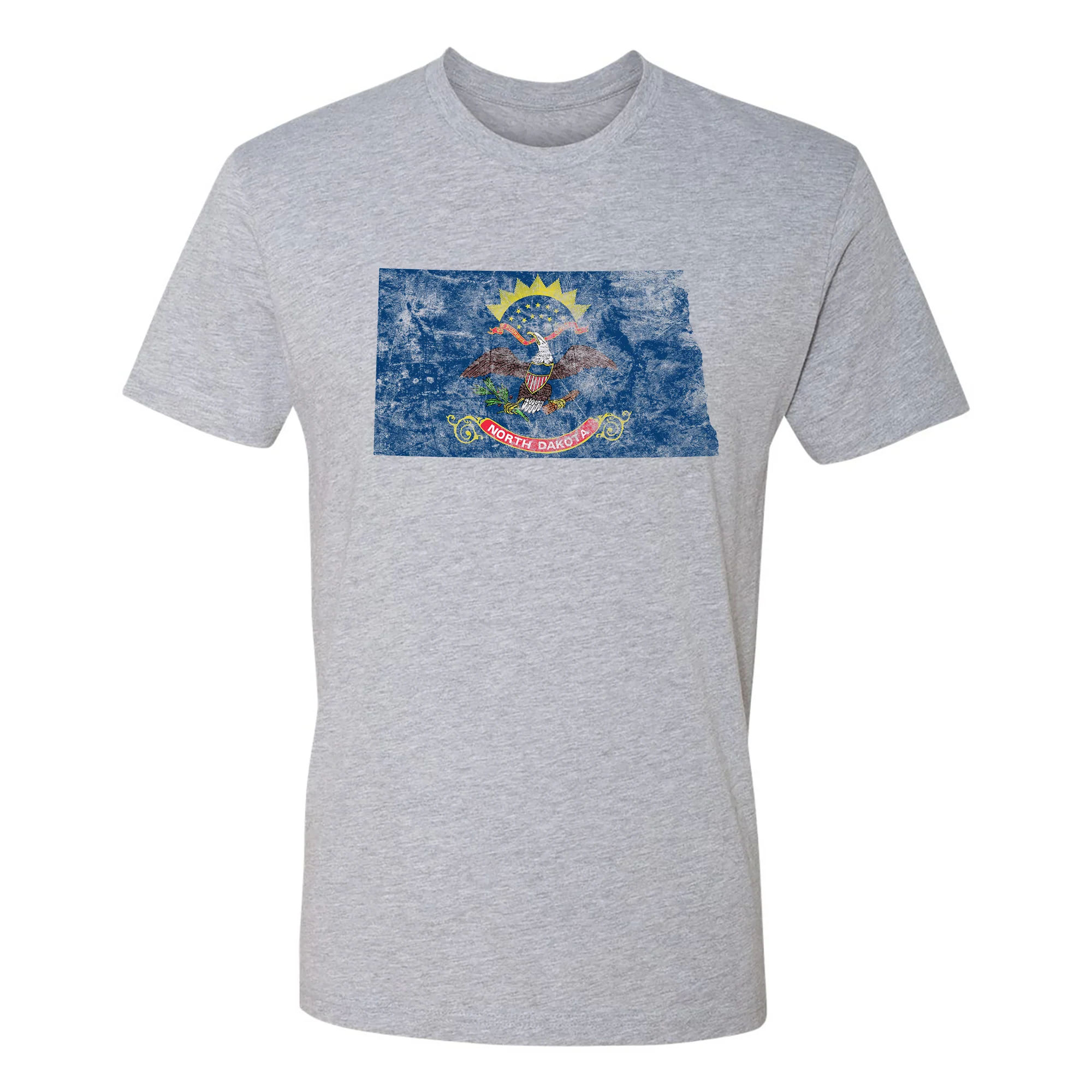 North Dakota Distressed State Flag Outline NLA T-Shirt - Heather Grey