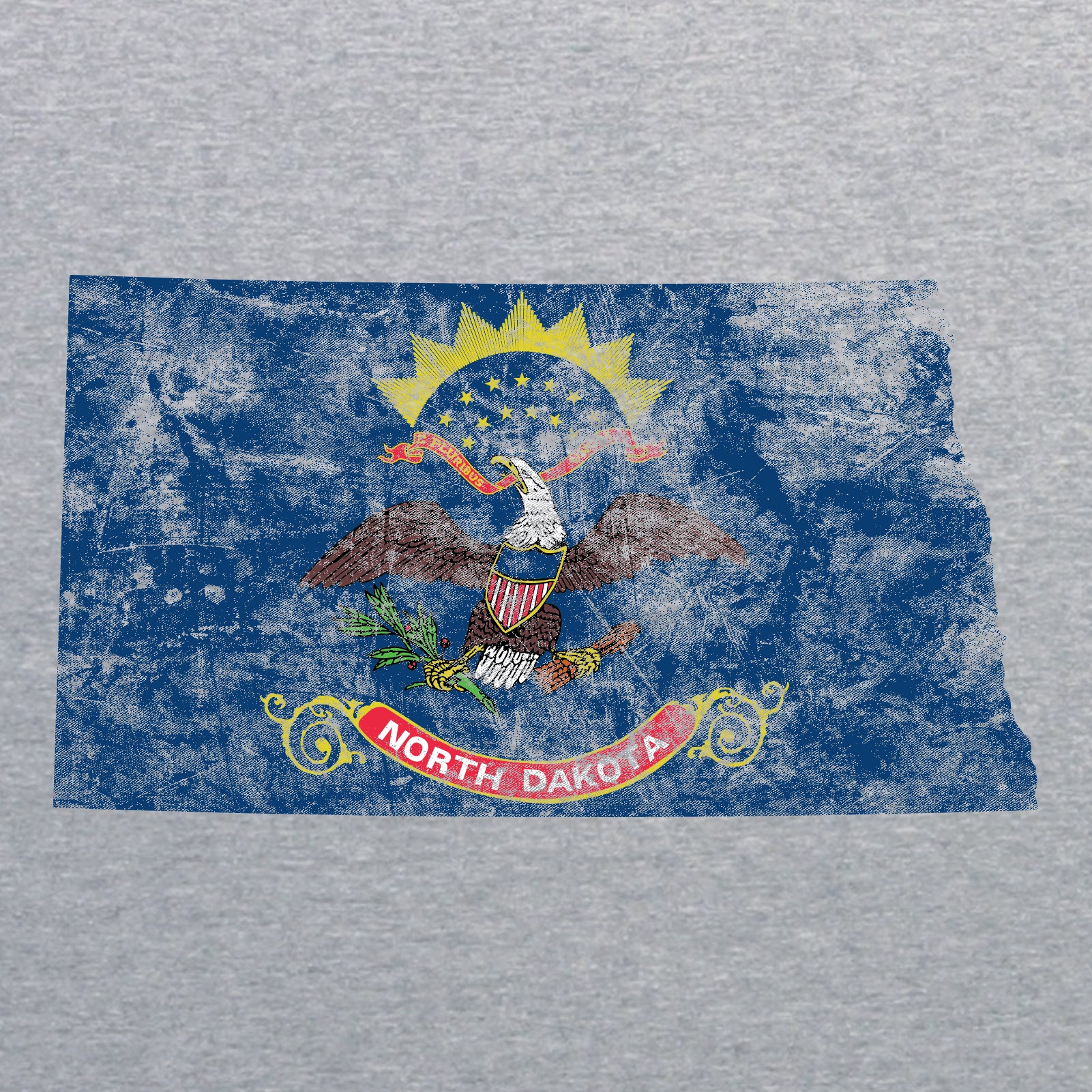 North Dakota Distressed State Flag Outline NLA T-Shirt - Heather Grey - Image 2
