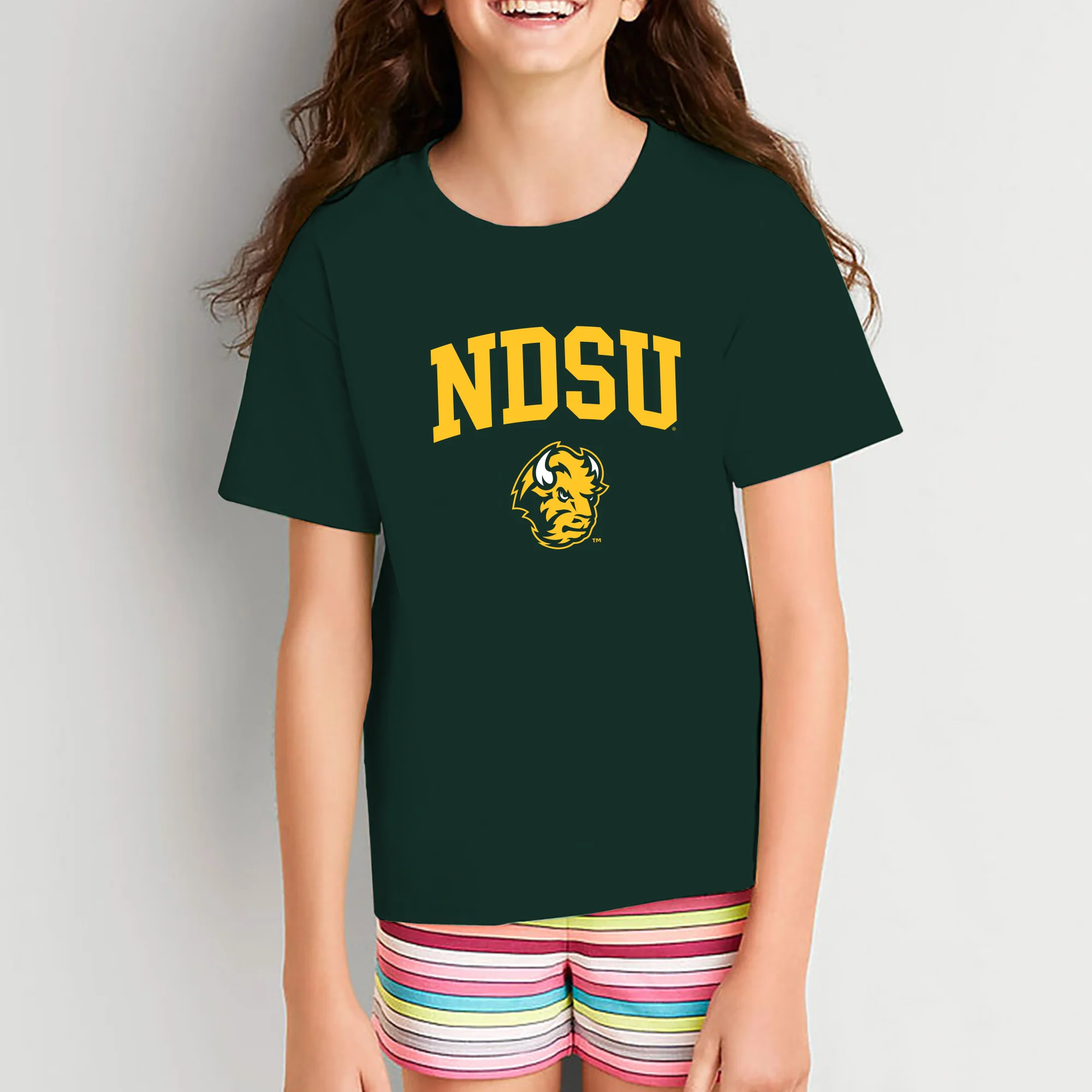 North Dakota State University Bison Arch Logo Short Sleeve Youth T Shirt - Forest - Image 4