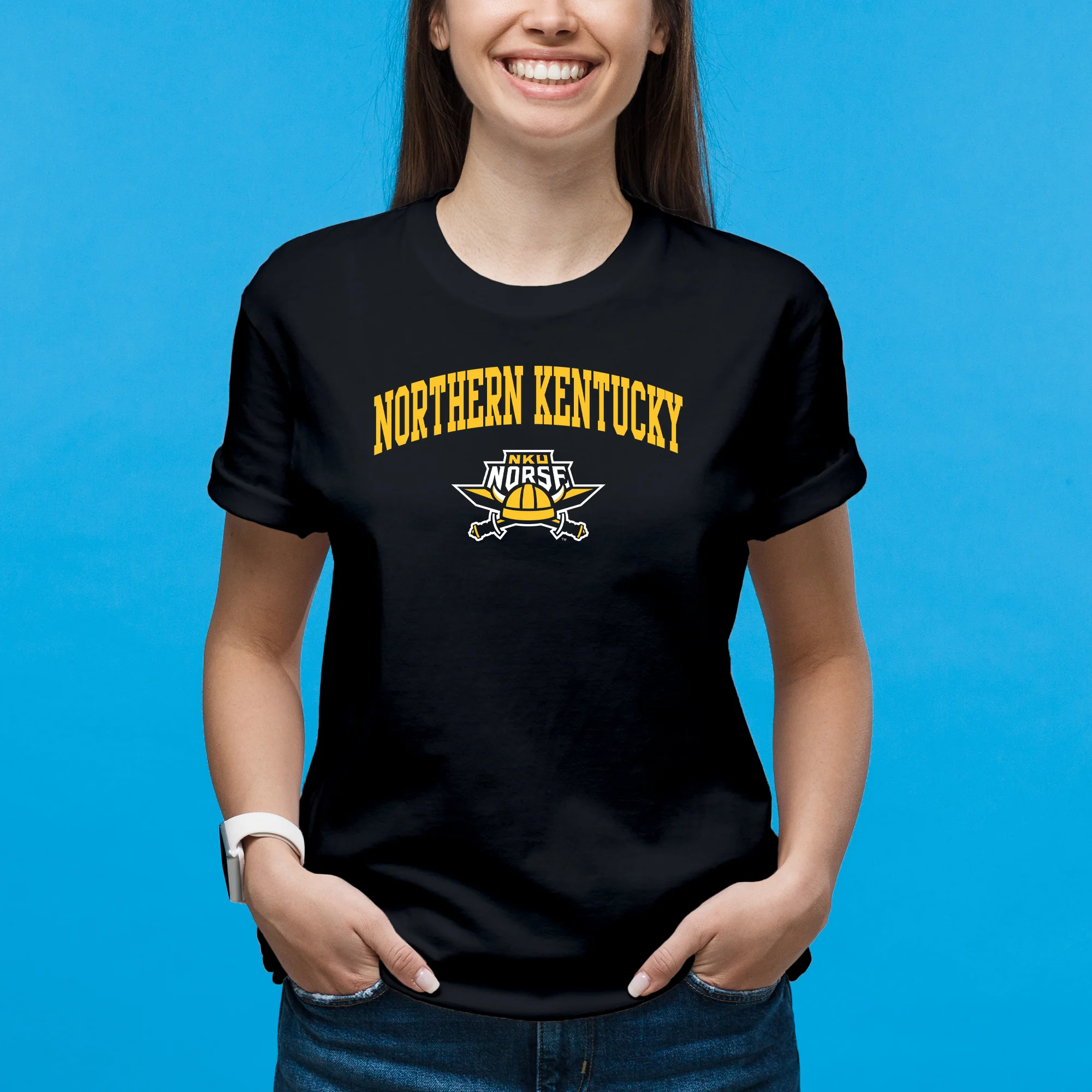 Northern Kentucky University Norse Arch Logo Short Sleeve T Shirt - Black - Image 4