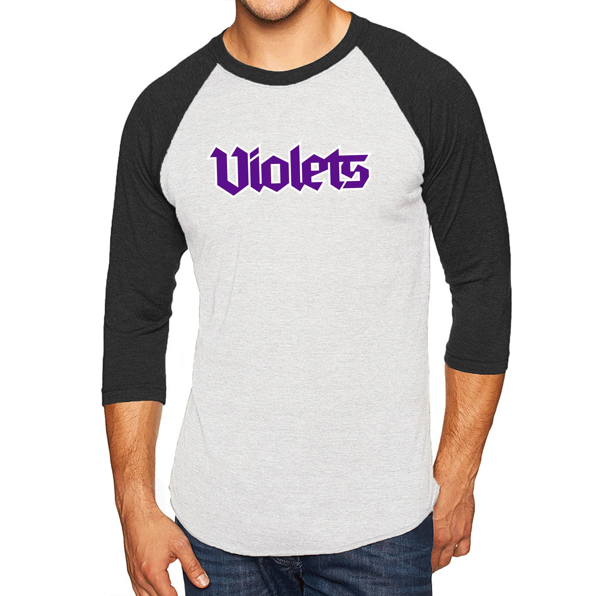 NYU Violets Wordmark 3/4-Sleeve Raglan T-Shirt - Image 4