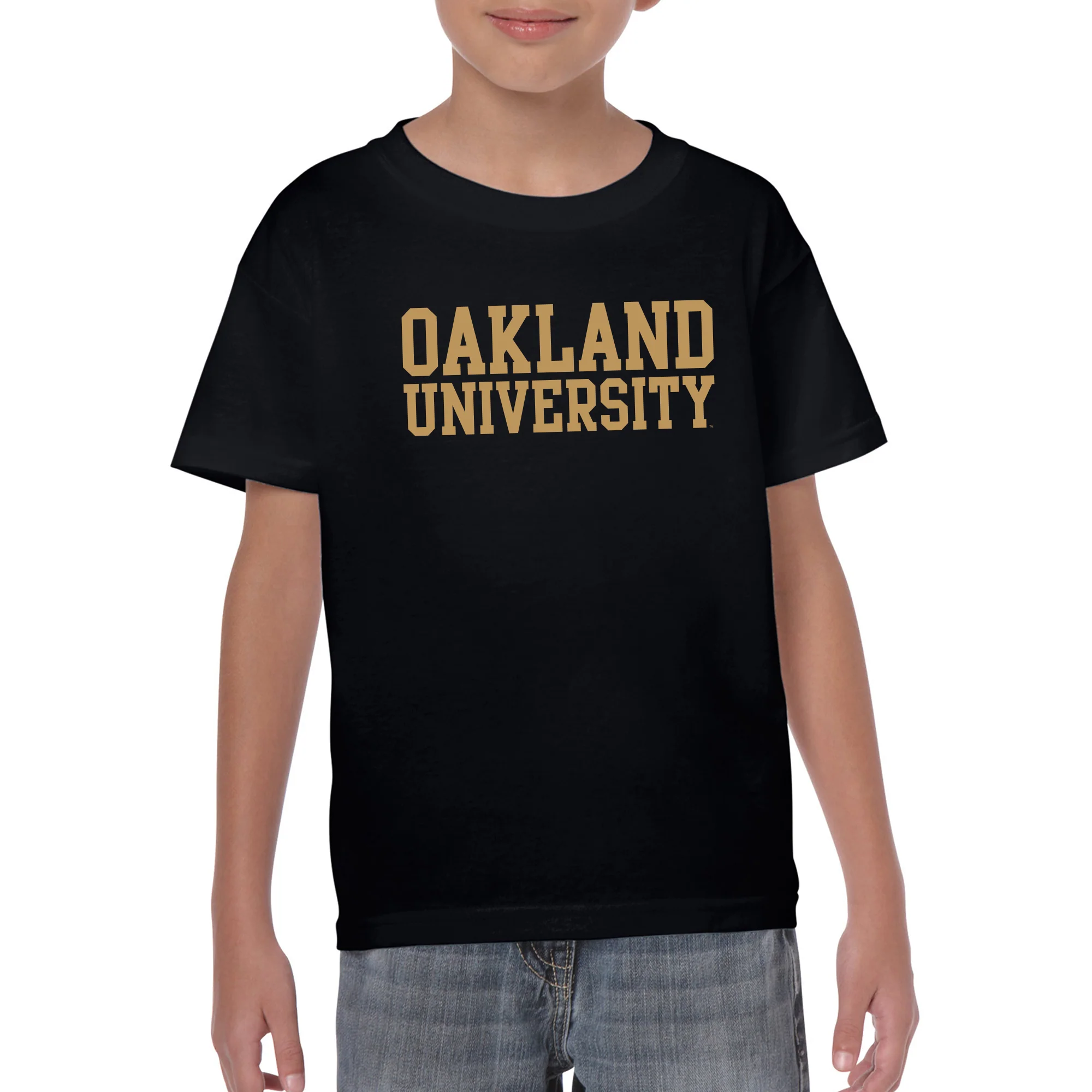 Oakland University Golden Grizzlies Basic Block Short Sleeve Youth T Shirt - Black - Image 3
