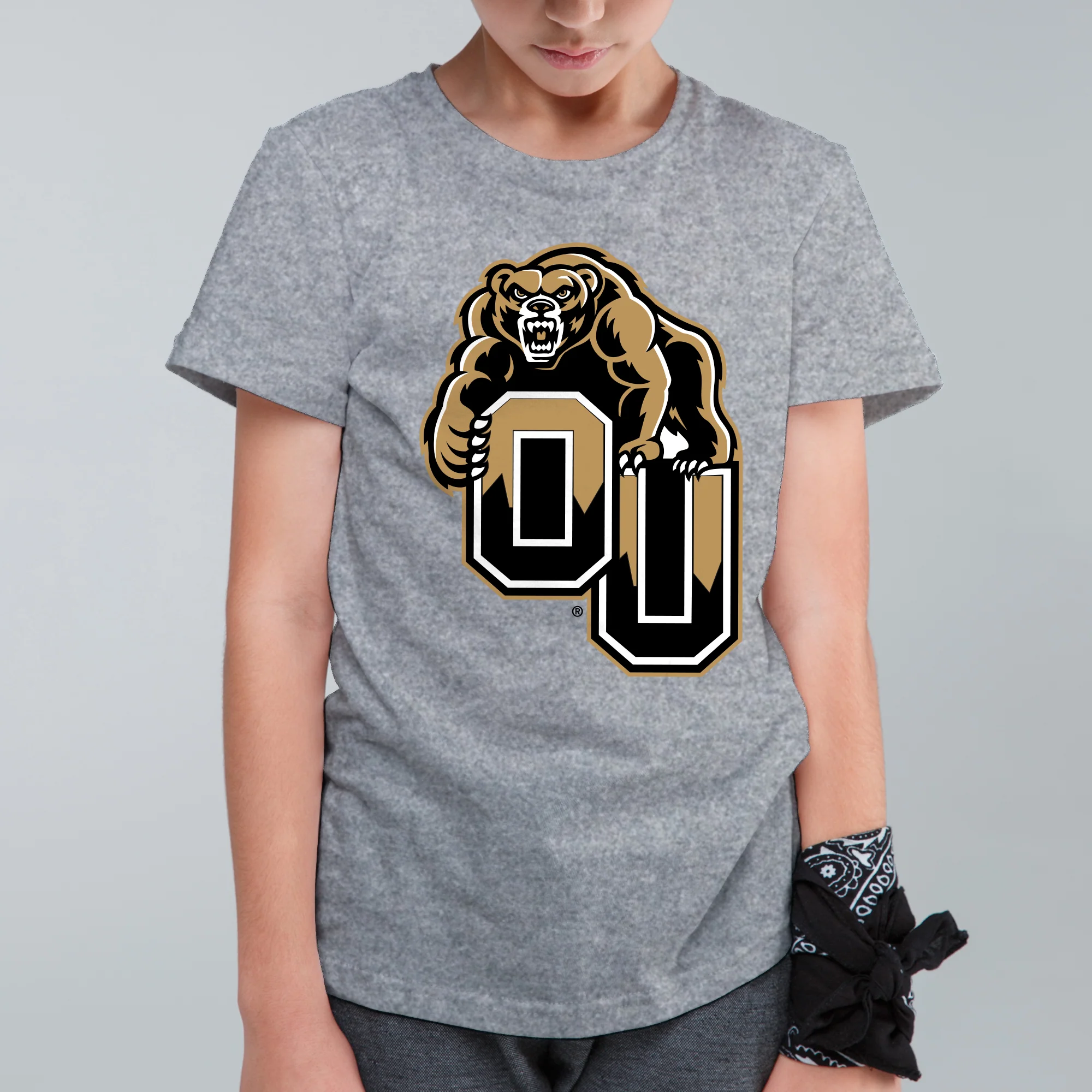 Oakland University Golden Grizzlies Primary Logo Short Sleeve Youth T Shirt - Sport Grey - Image 3