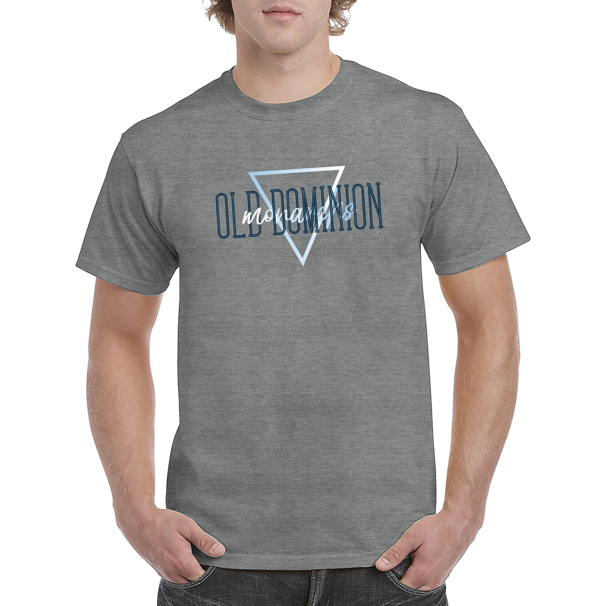 Old Dominion University Monarchs Gradient Triangle Basic Cotton Short Sleeve T Shirt - Graphite Heather - Image 3