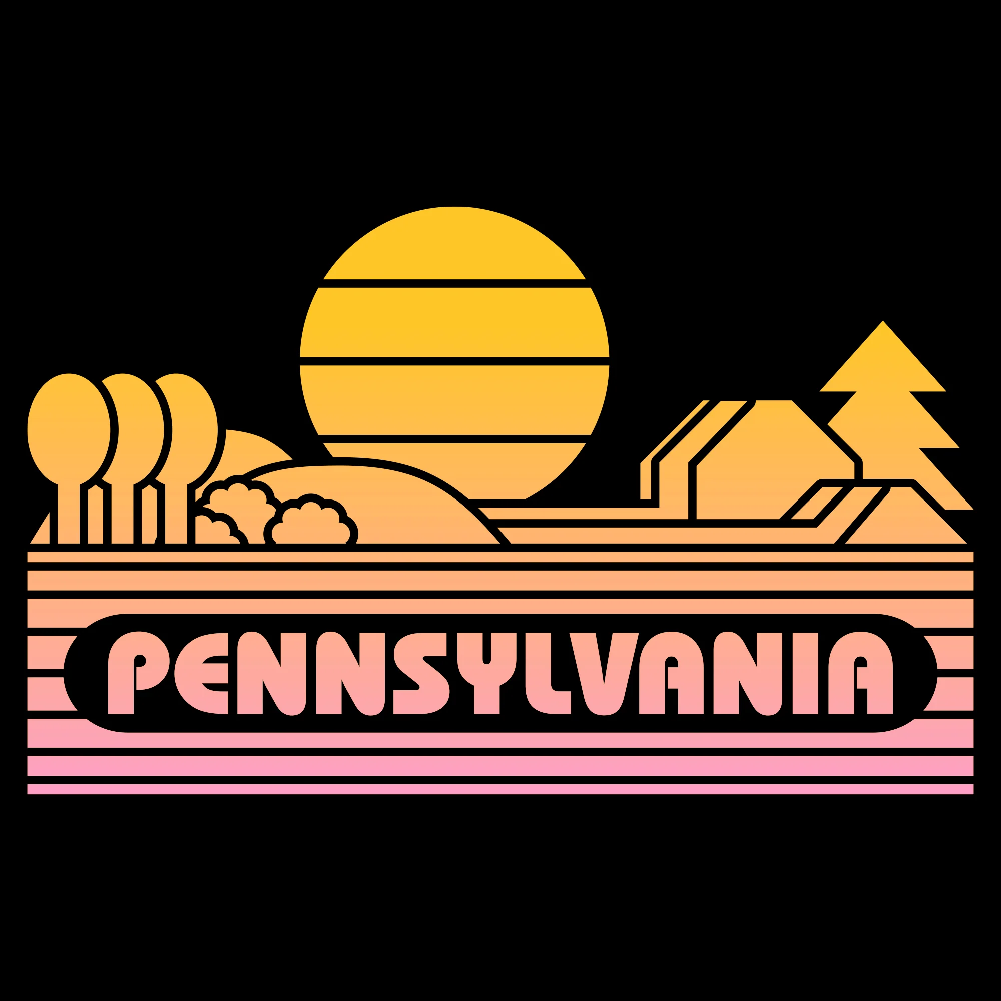 Pennsylvania Groovy Sunset T-Shirt - Black - Image 2