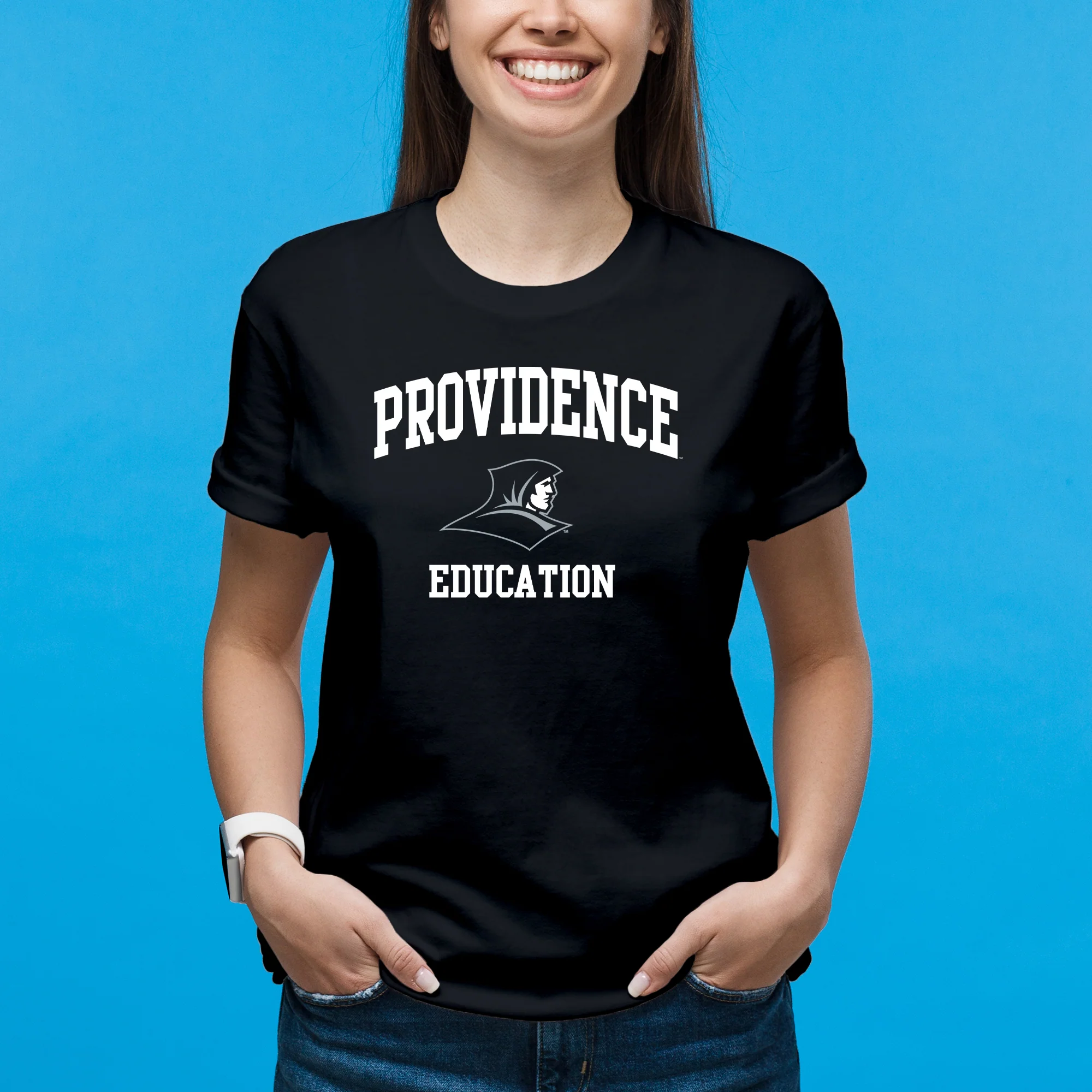 Providence Friars Arch Logo Education T-Shirt - Black - Image 4