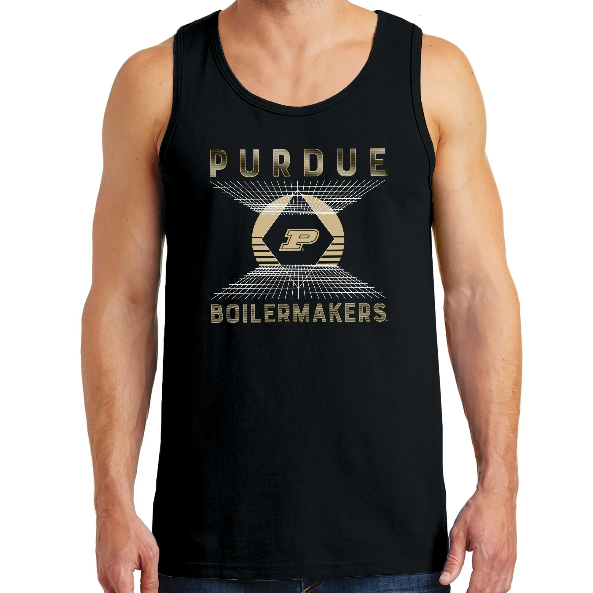 Purdue Boilermakers Vaporwave Grid Tank Top - Black - Image 3