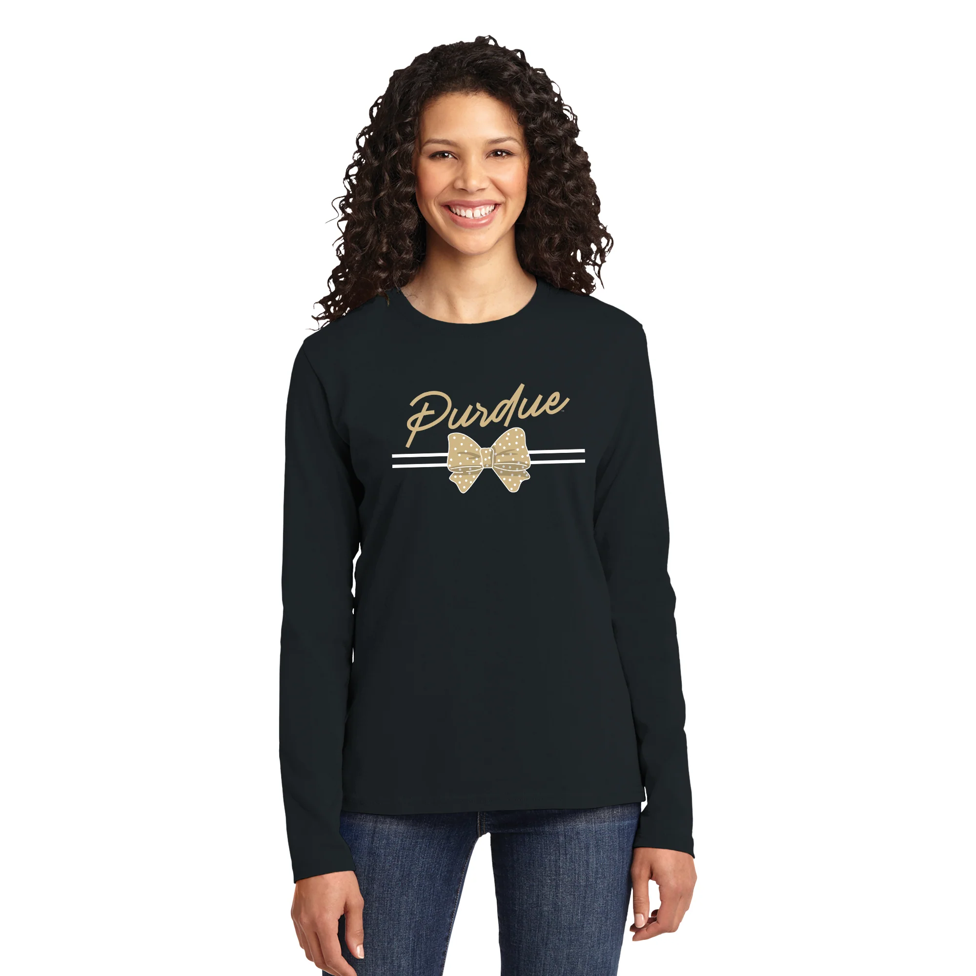 Purdue Bow Script Womens Long Sleeve - Black - Image 3