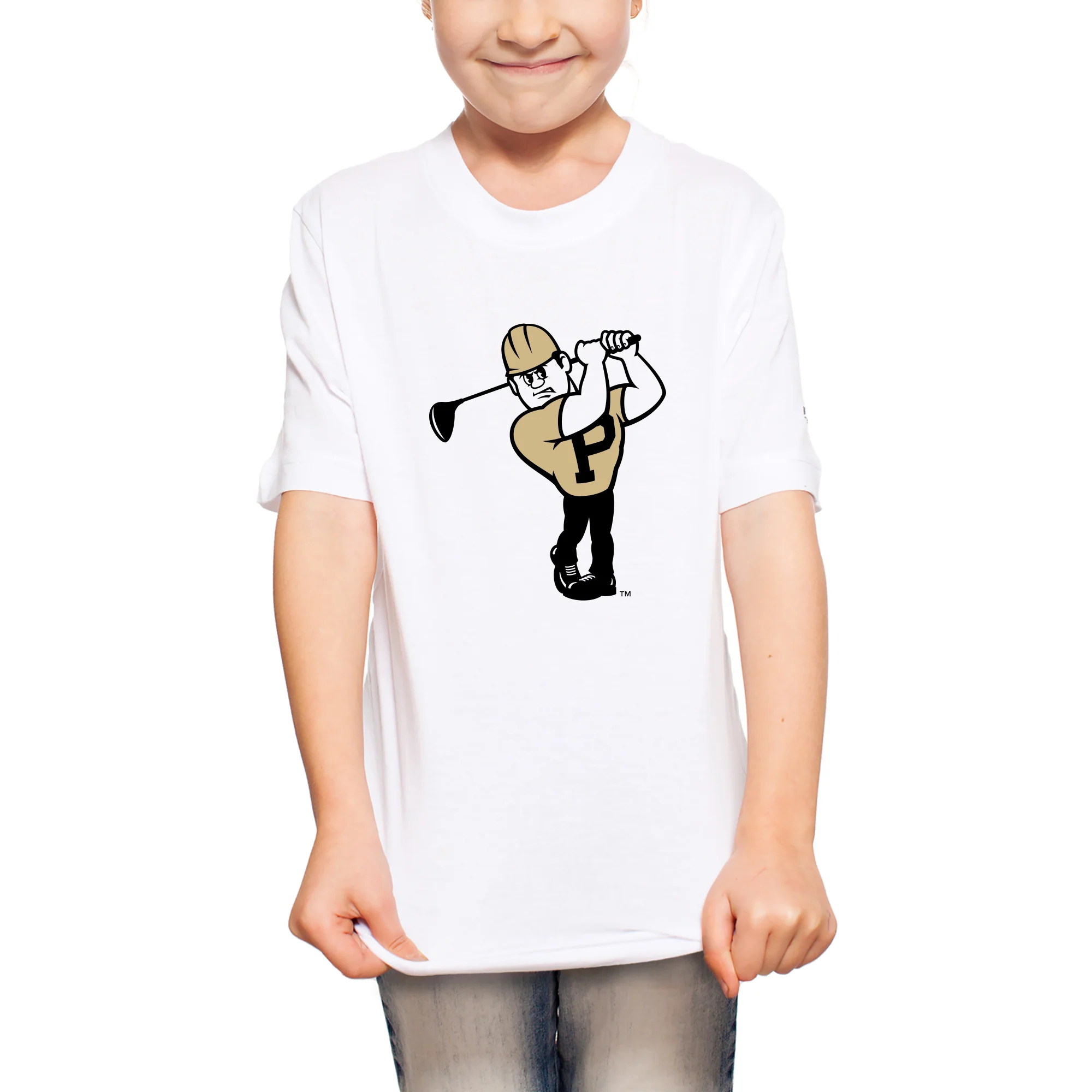 Purdue Pete Golf Mascot Mark Youth T-Shirt - White - Image 4