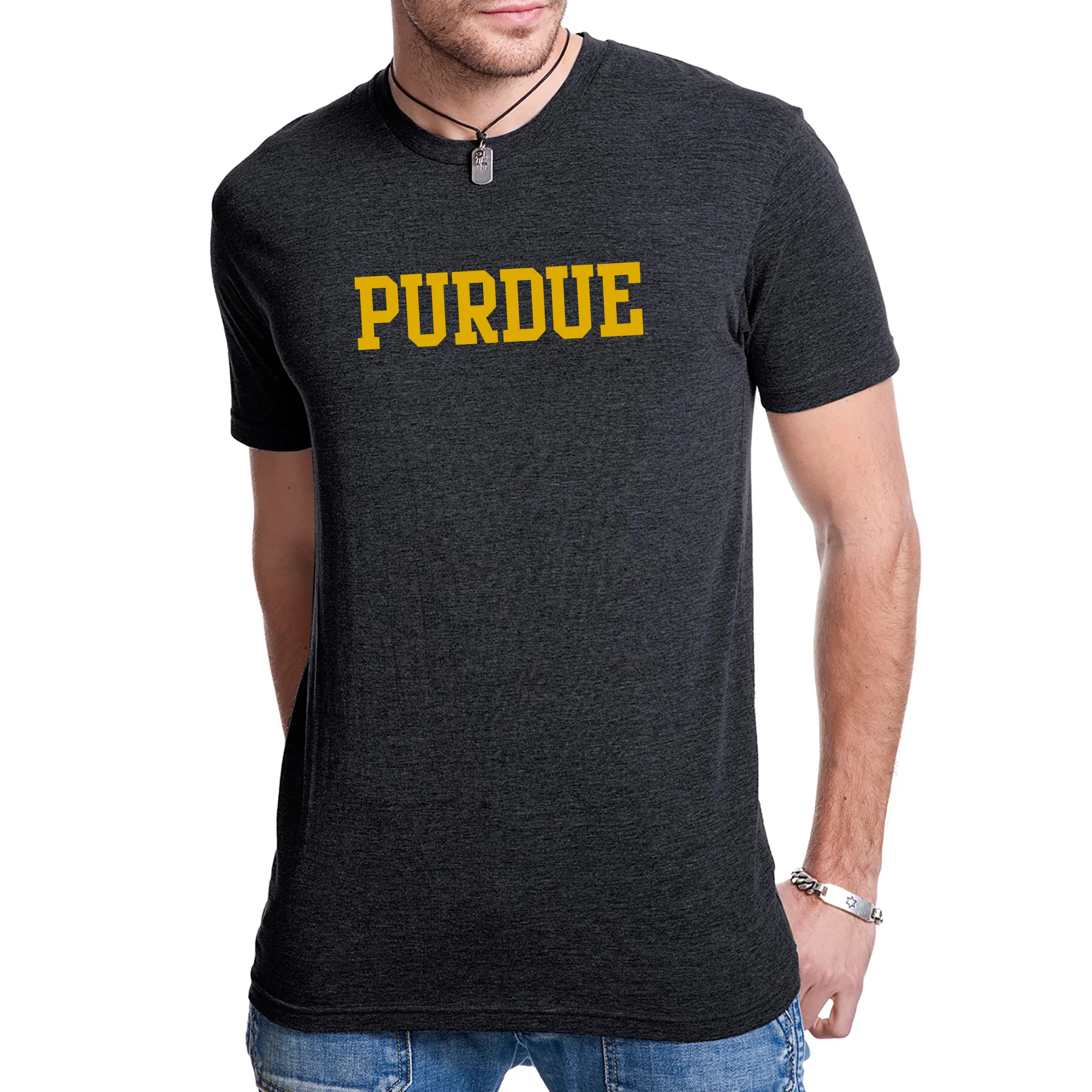 Purdue University Boilermakers Basic Block Short Sleeve T Shirt - Vintage Black - Image 3
