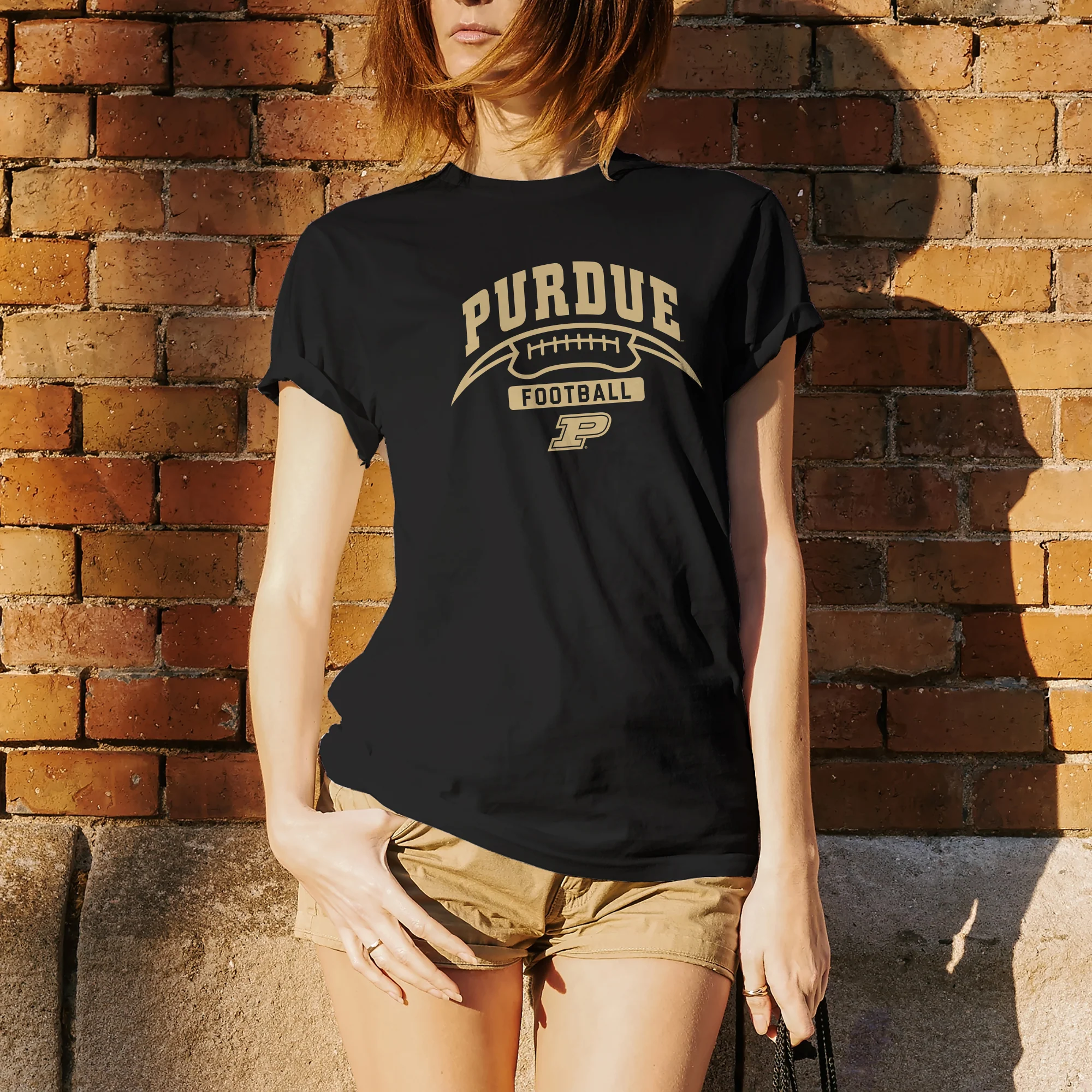 Purdue University Boilermakers Football Crescent Short Sleeve T Shirt - Black - Image 4