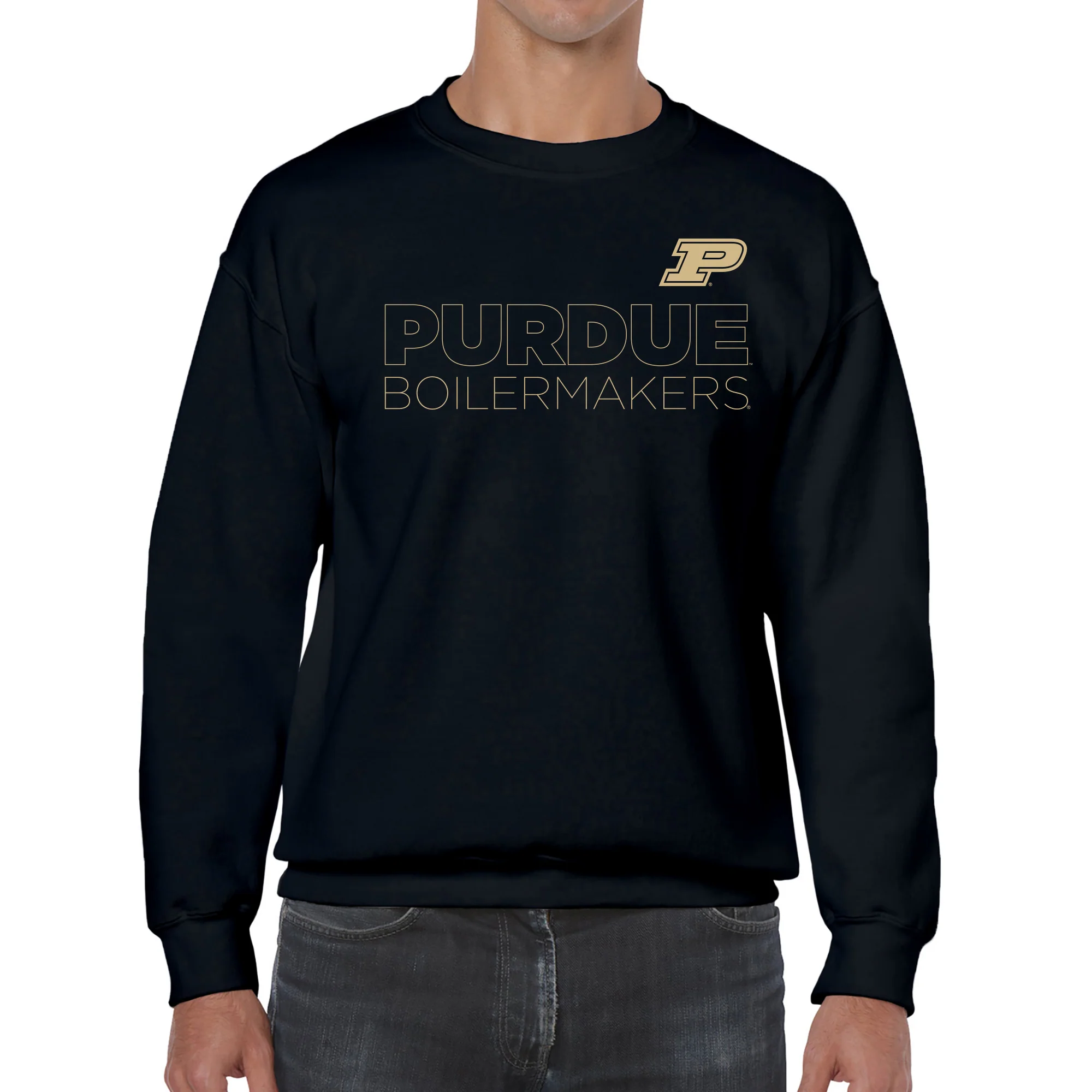 Purdue University Boilermakers Modern Outline Crewneck Sweatshirt - Black - Image 3