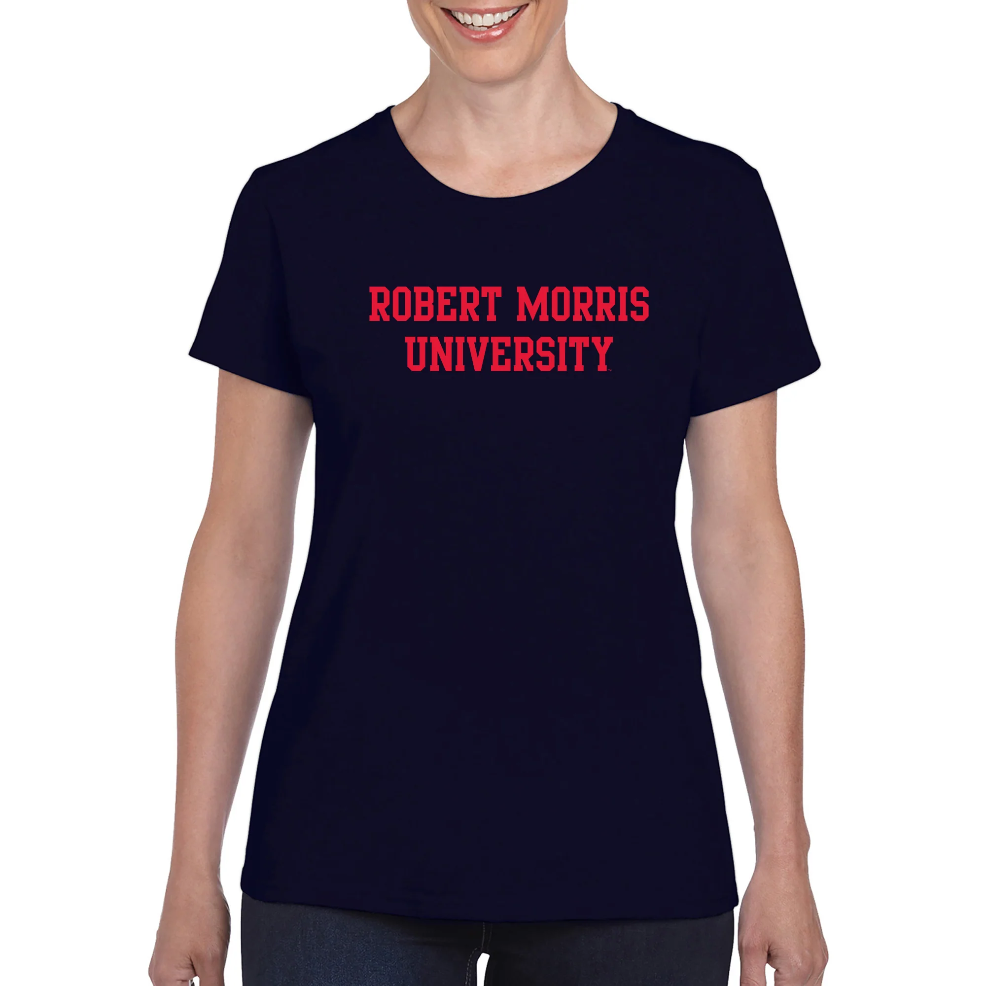 Robert Morris University Colonials Basic Block Short Sleeve Womens T Shirt - Navy - Image 3