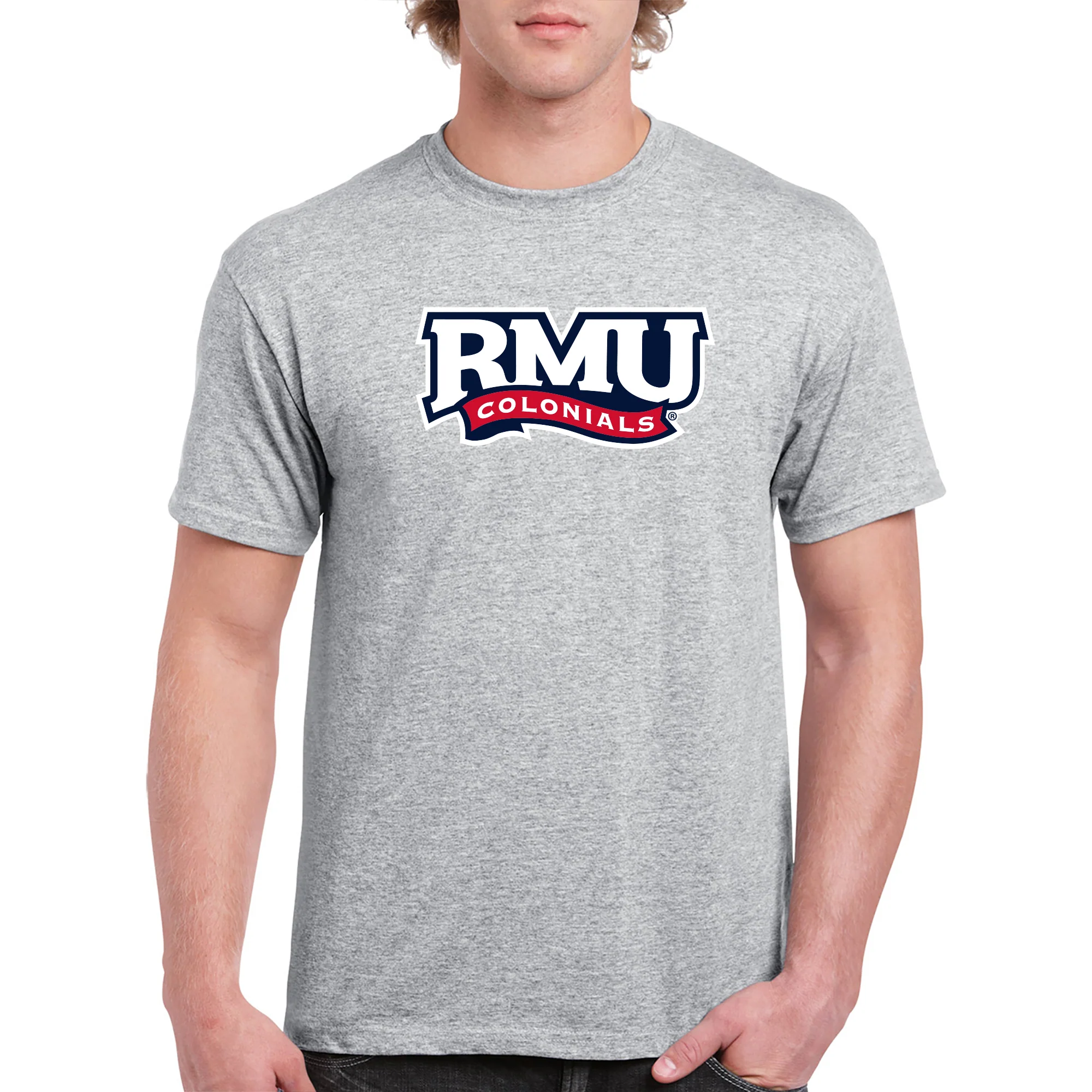 Robert Morris University Colonials Primary Logo Short Sleeve T Shirt - Sport Grey - Image 3