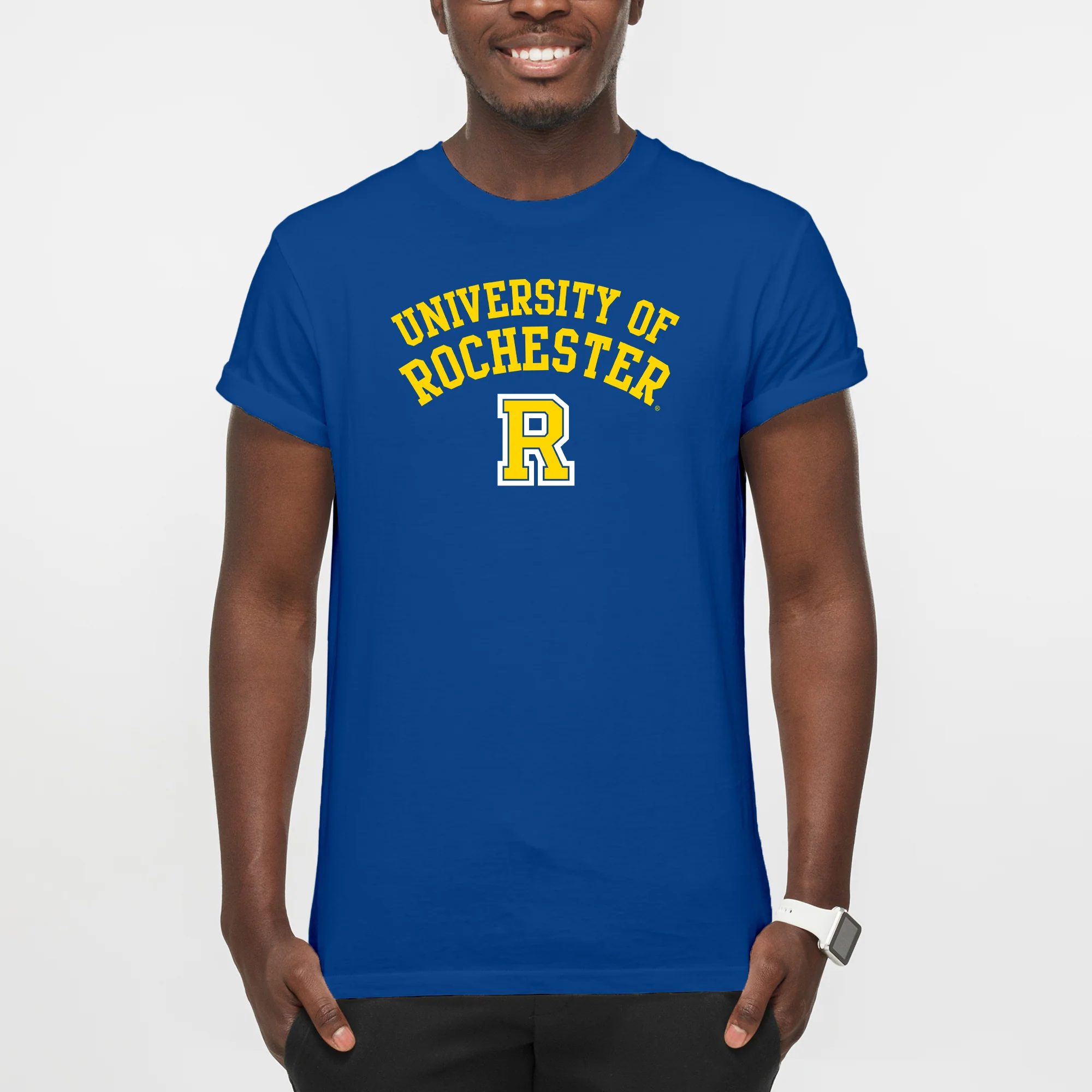 University of Rochester Yellowjackets Arch Logo Short Sleeve T Shirt - Royal - Image 3
