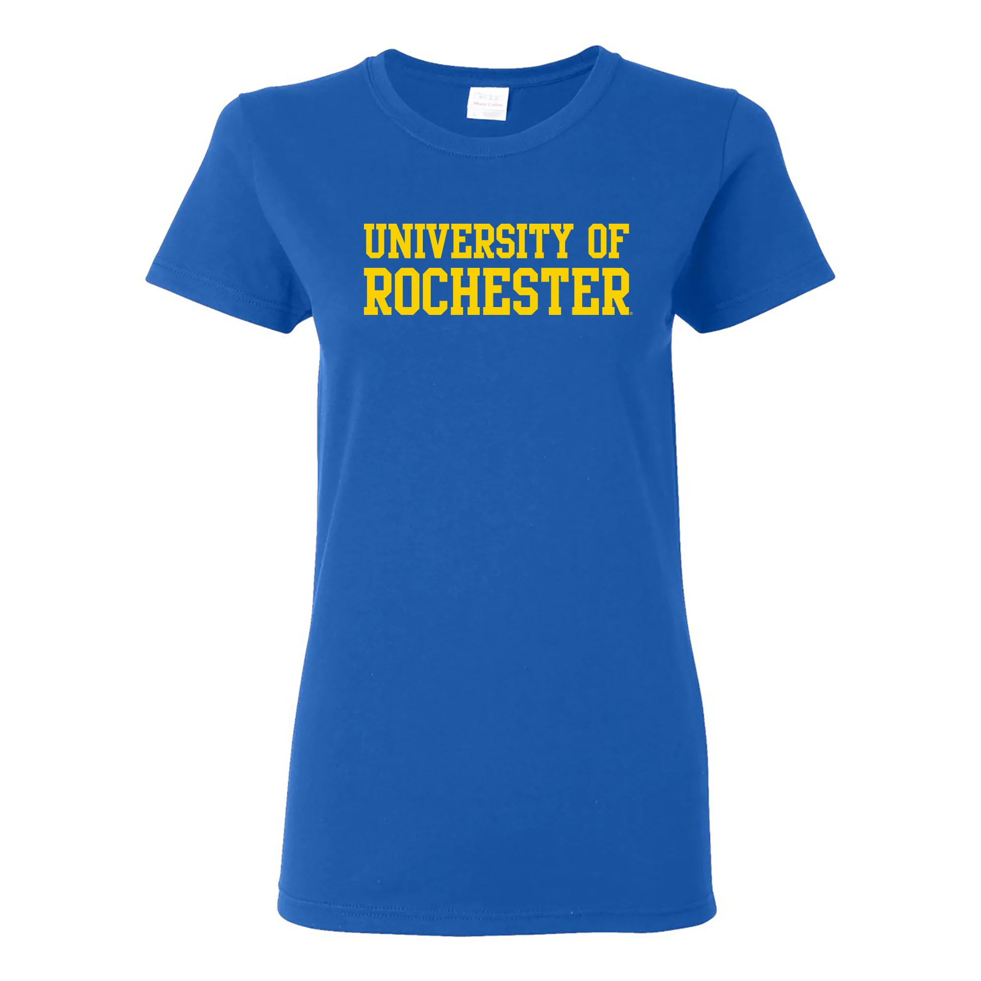University of Rochester Yellowjackets Basic Block Womens Short Sleeve T Shirt - Royal