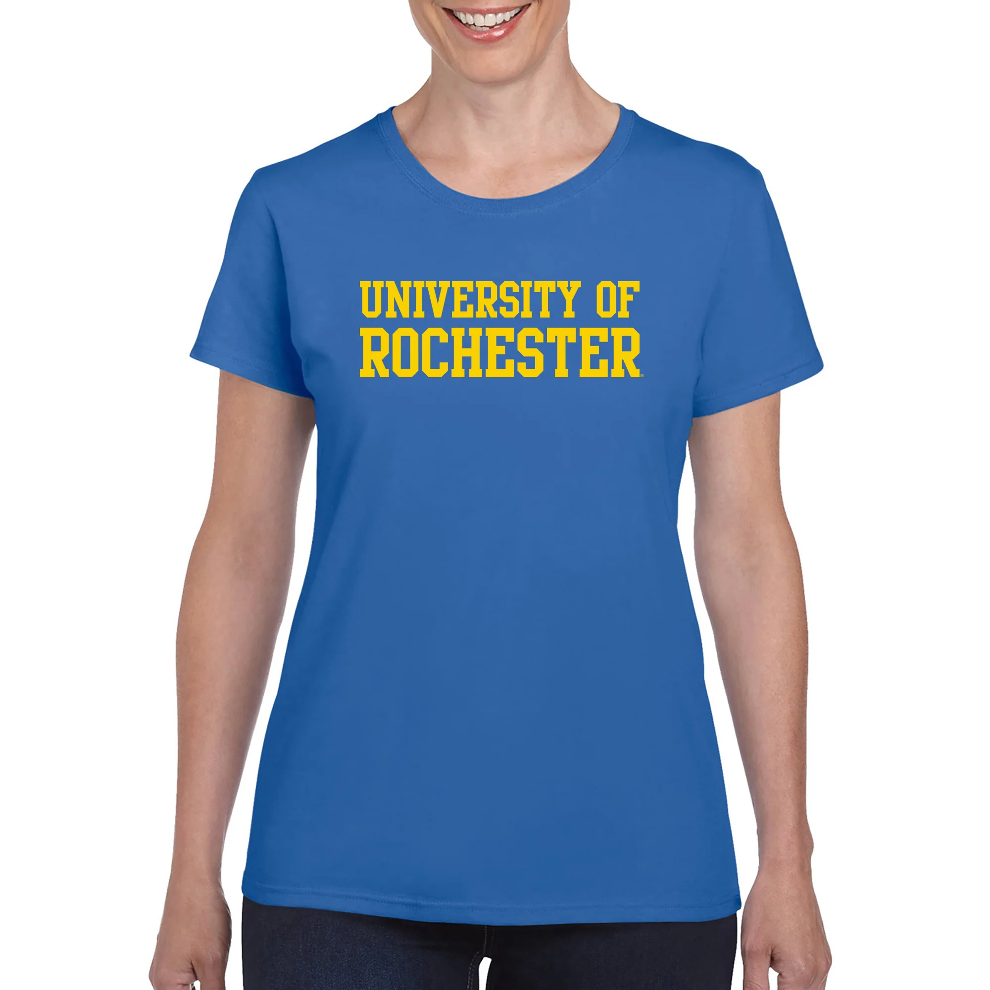 University of Rochester Yellowjackets Basic Block Womens Short Sleeve T Shirt - Royal - Image 3