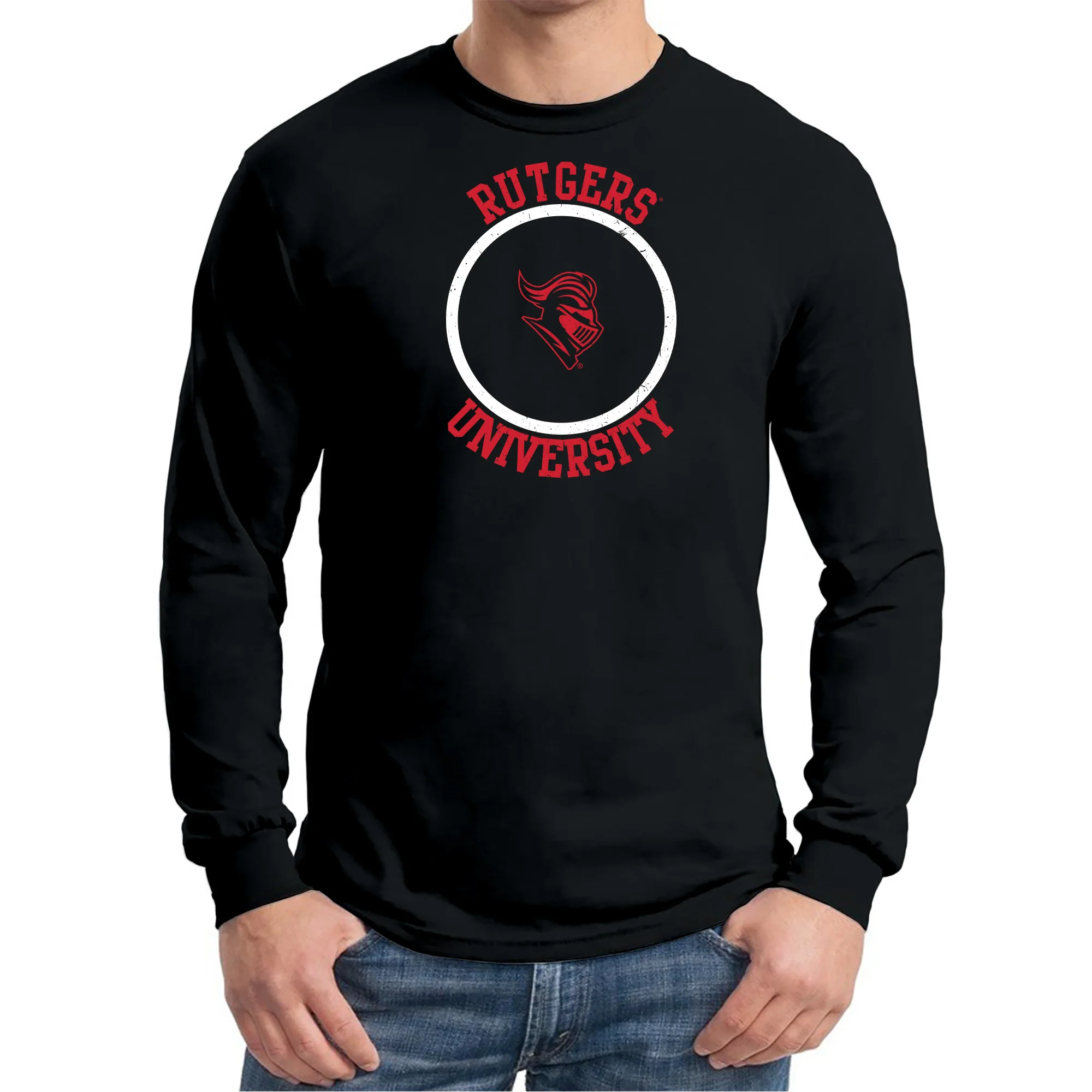 Rutgers University Scarlet Knights Distressed Circle Logo Long Sleeve T-Shirt - Black - Image 3