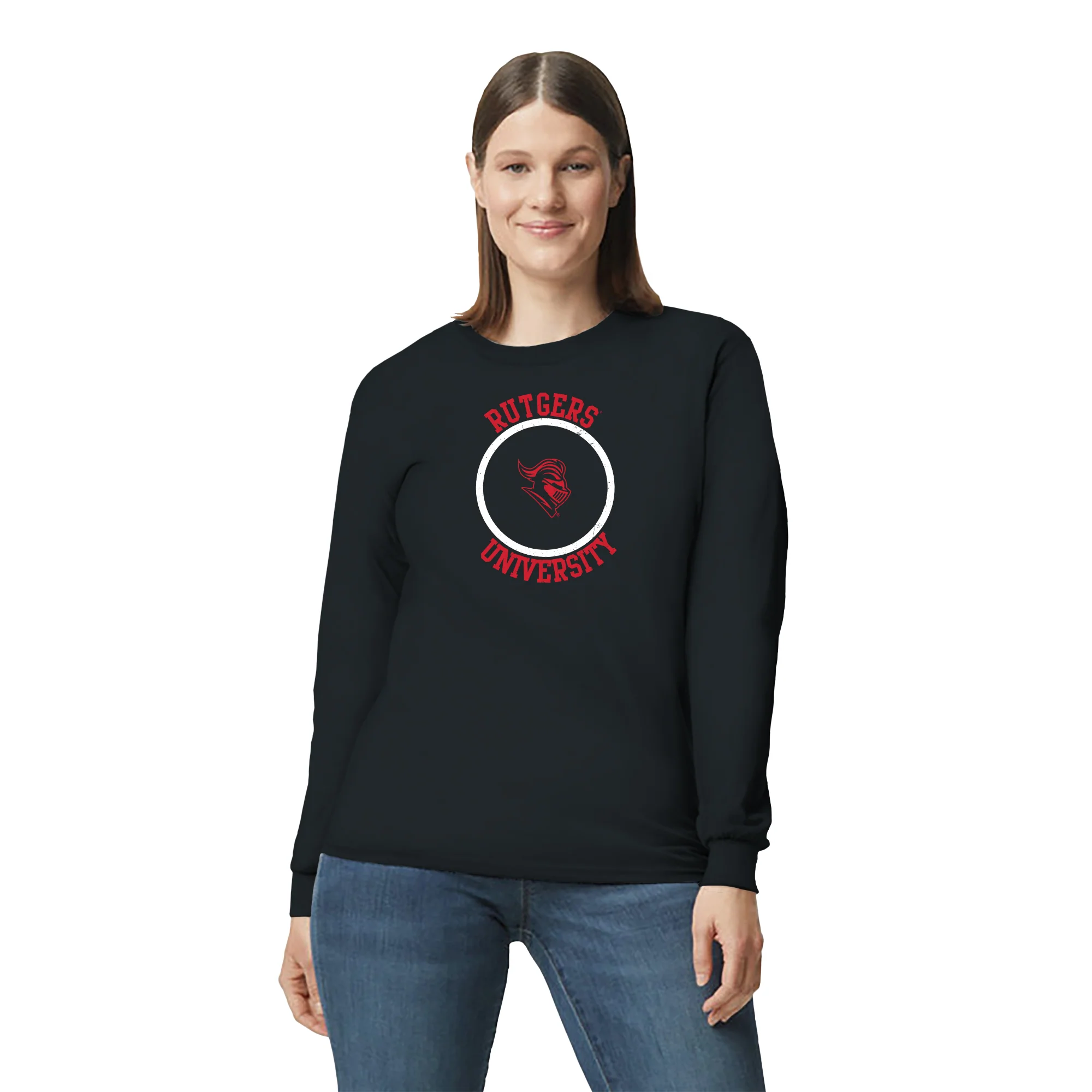 Rutgers University Scarlet Knights Distressed Circle Logo Long Sleeve T-Shirt - Black - Image 4