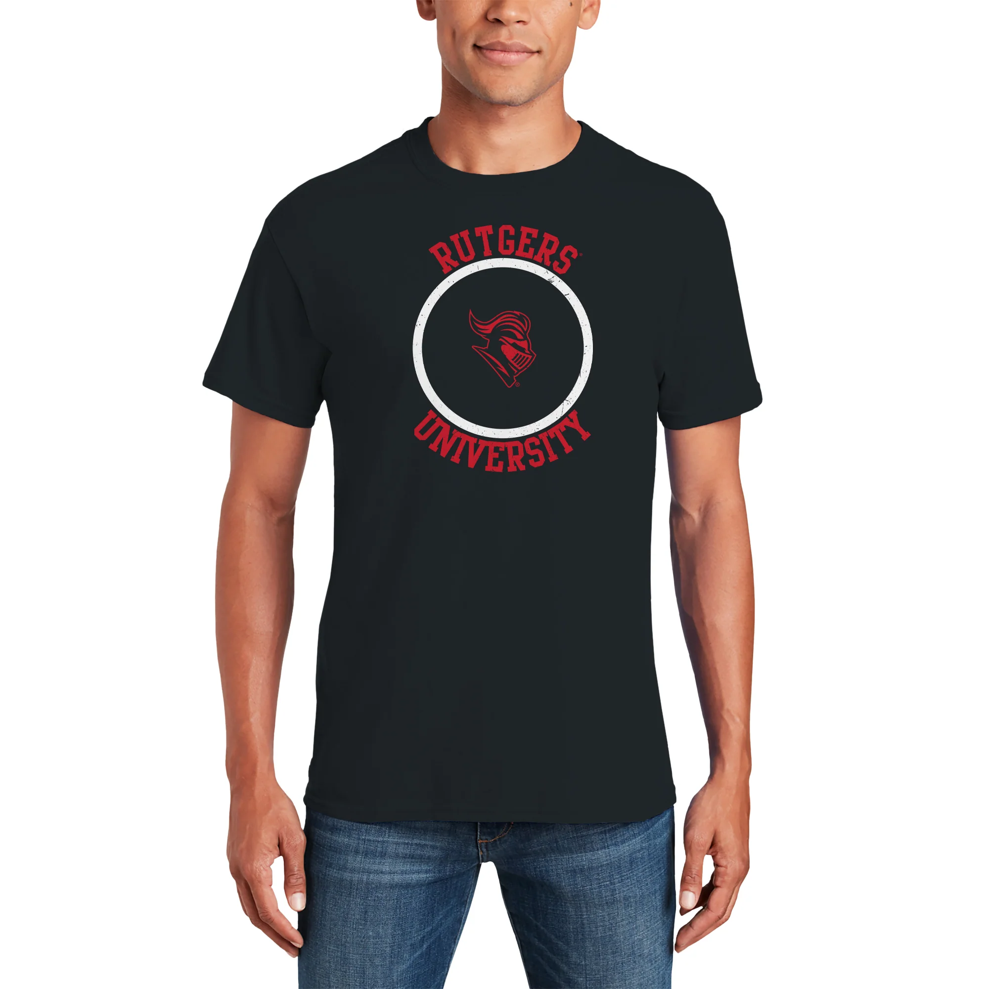 Rutgers University Scarlet Knights Distressed Circle Logo T-Shirt - Black - Image 3