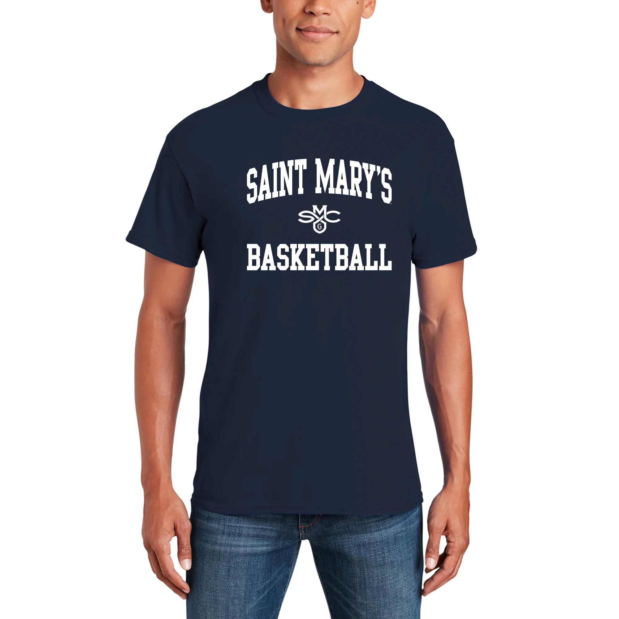 Saint Mary's College Gaels Arch Logo Basketball T Shirt - Navy - Image 3