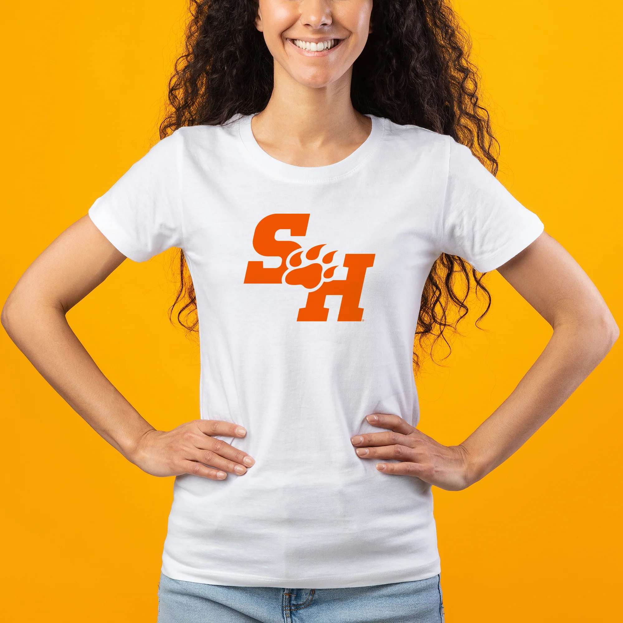 Sam Houston State University Bearkats Primary Logo Short Sleeve Womens T Shirt - White - Image 3
