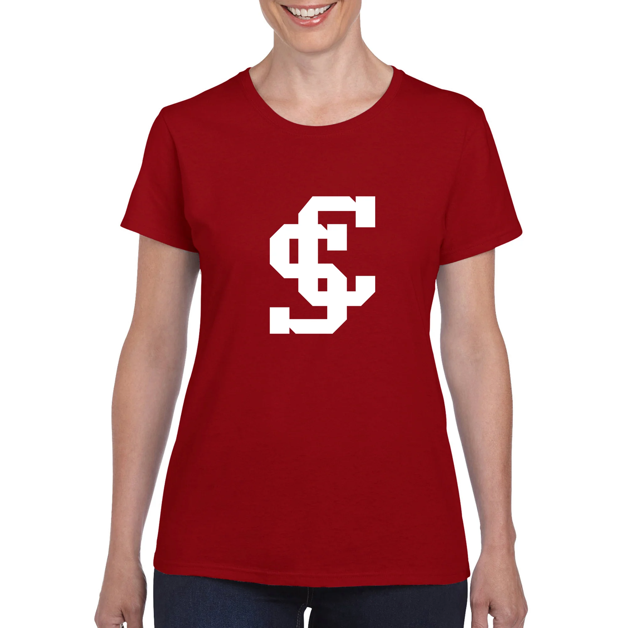 Santa Clara Broncos Primary Logo Women's T-Shirt - Cardinal - Image 3