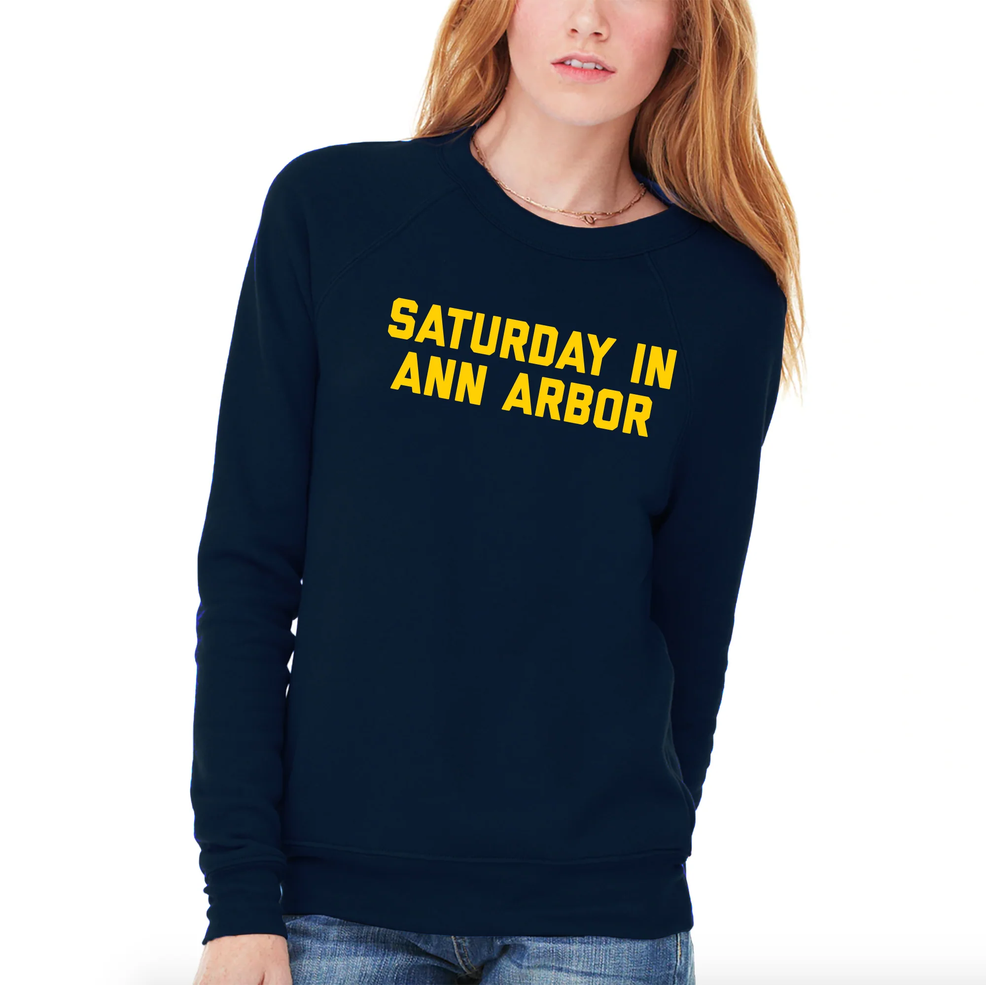 Saturday in Ann Arbor Michigan Sponge Fleece Crewneck - Navy Triblend - Image 4