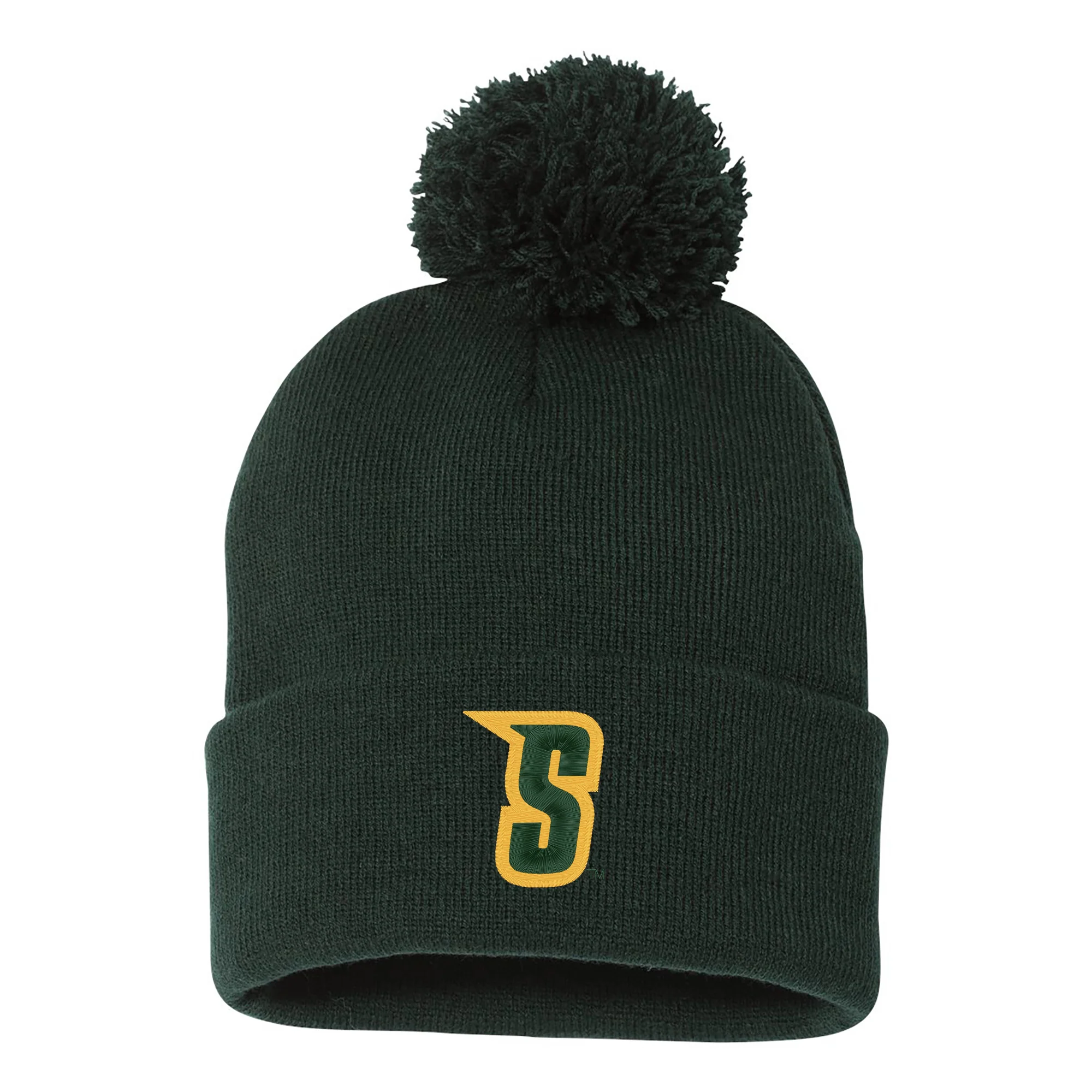 Siena University Primary Logo EMB Pom Pom Beanie
