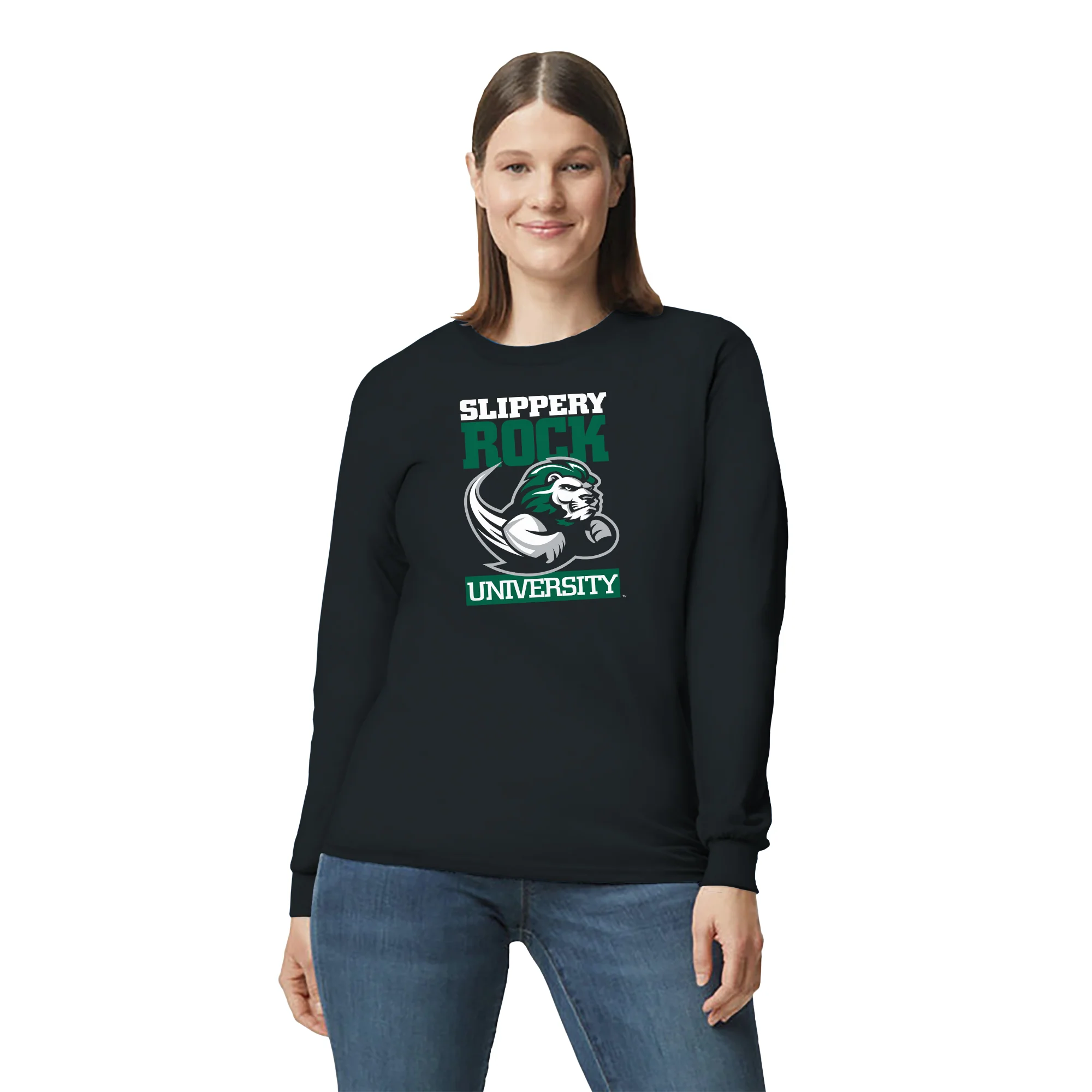 Slippery Rock University The Rock Primary Logo Long Sleeve T Shirt - Black - Image 4