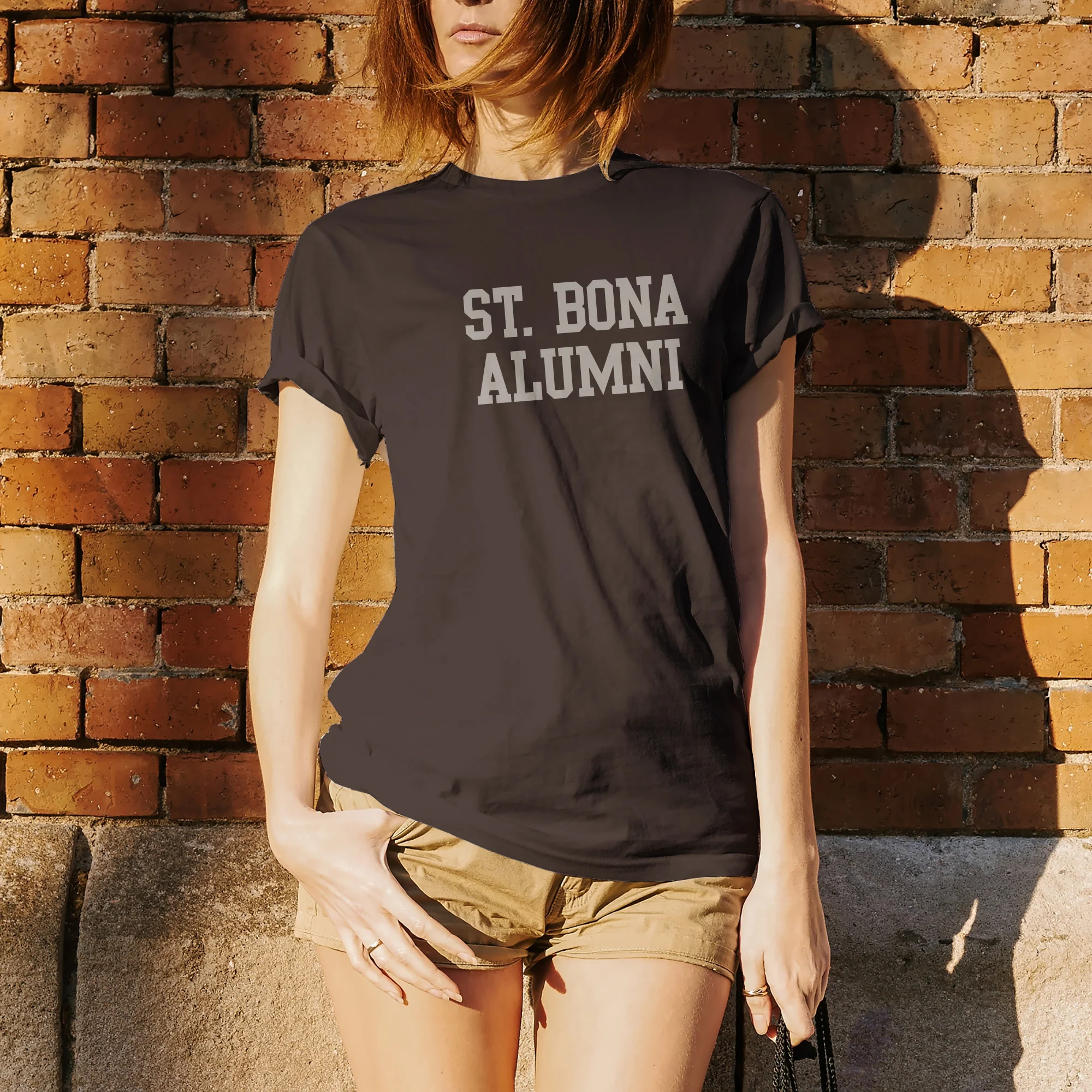 St Bonaventure Alumni Block T Shirt - Dark Chocolate - Image 4