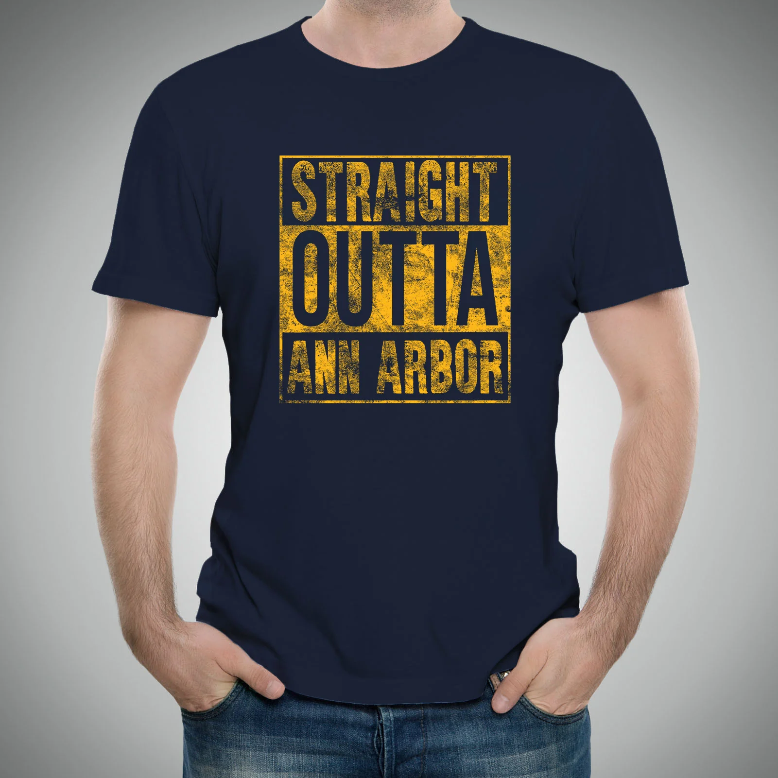Straight Outta Ann Arbor Michigan Triblend Short Sleeve T Shirt - Vintage Navy - Image 4