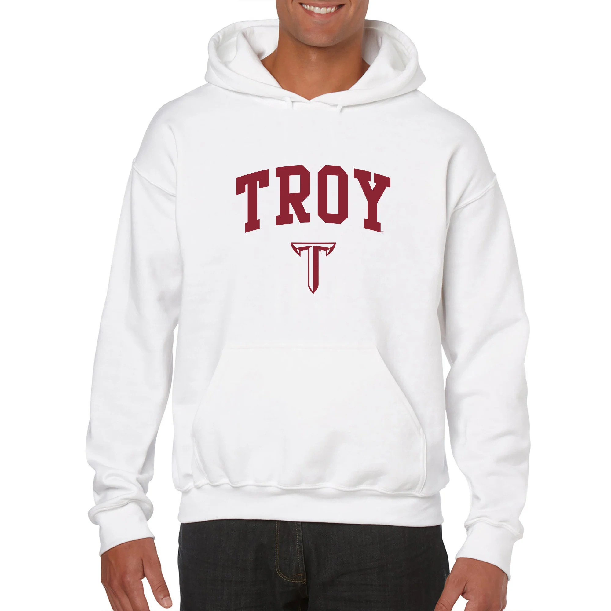 Troy University Trojans Arch Logo Cotton Hoodie - White - Image 3